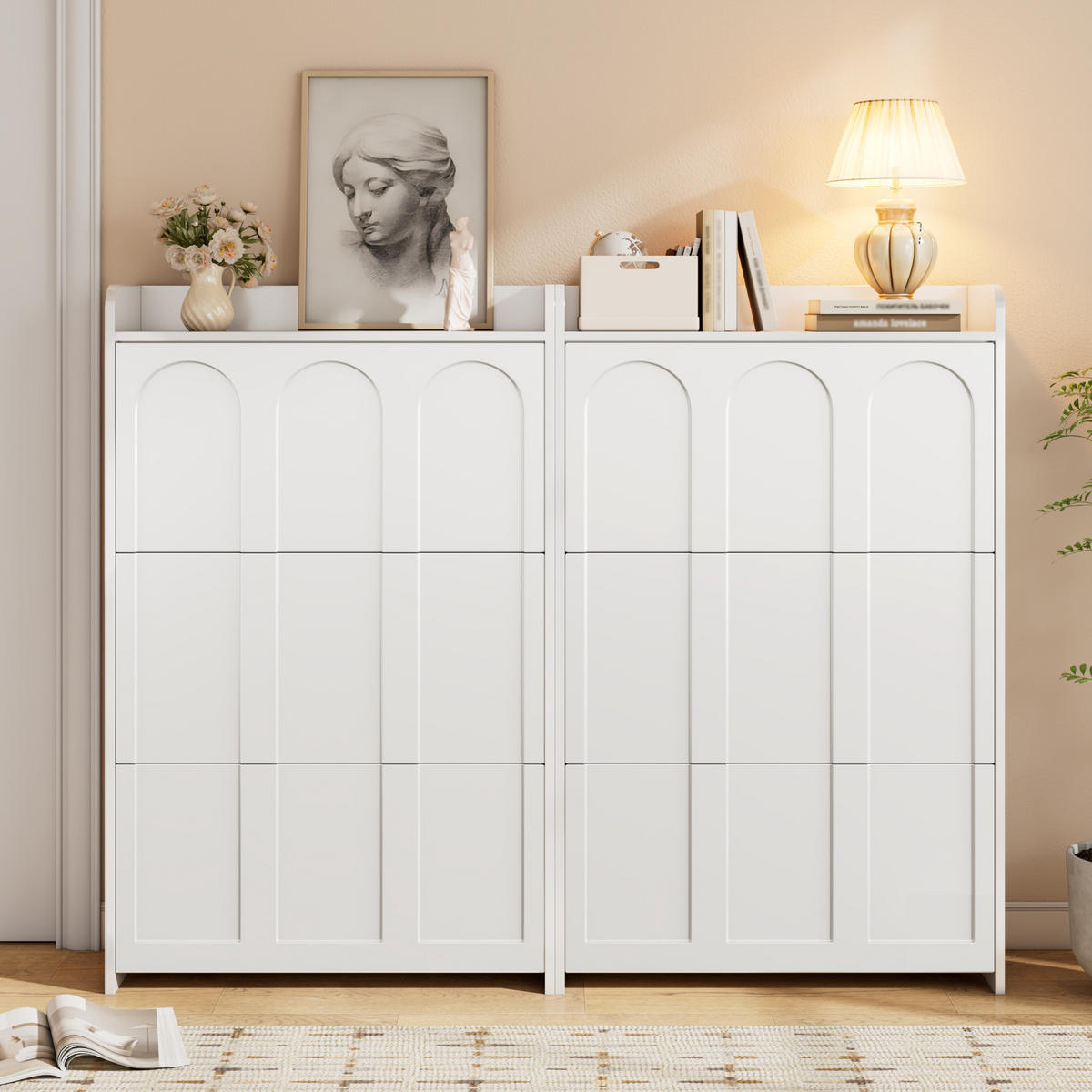 SCHUHSCHRANK aus MDF 140x25x120cm in Weiß mit 6 Klapptüren - Weiß, Holzwerkstoff (140/120/25cm) - Modfu