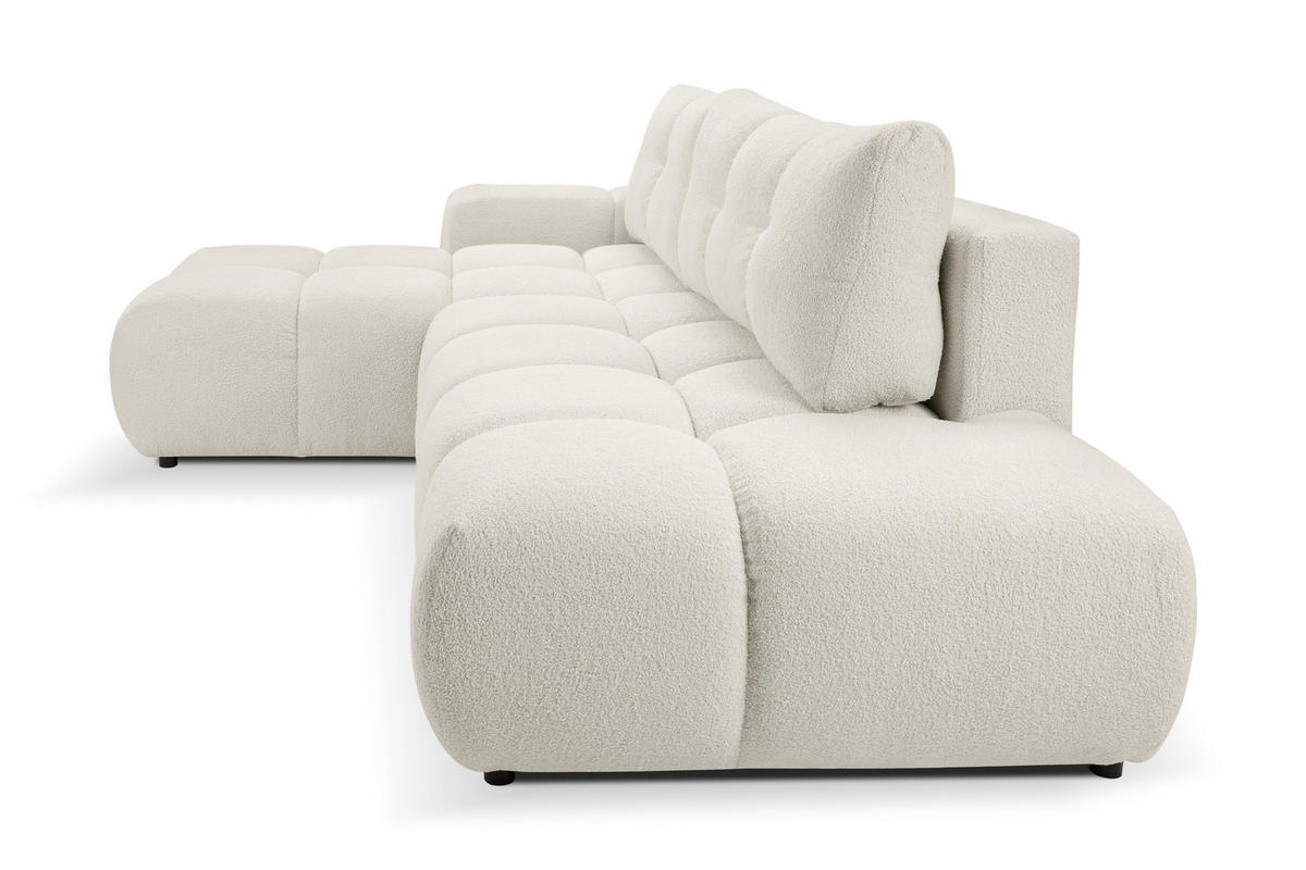 ECKSOFA DUCA L-S Creme Boucle-Stoff mit Schlaffunktion - Creme, Holz (266.5/266.5cm) - MASSENO