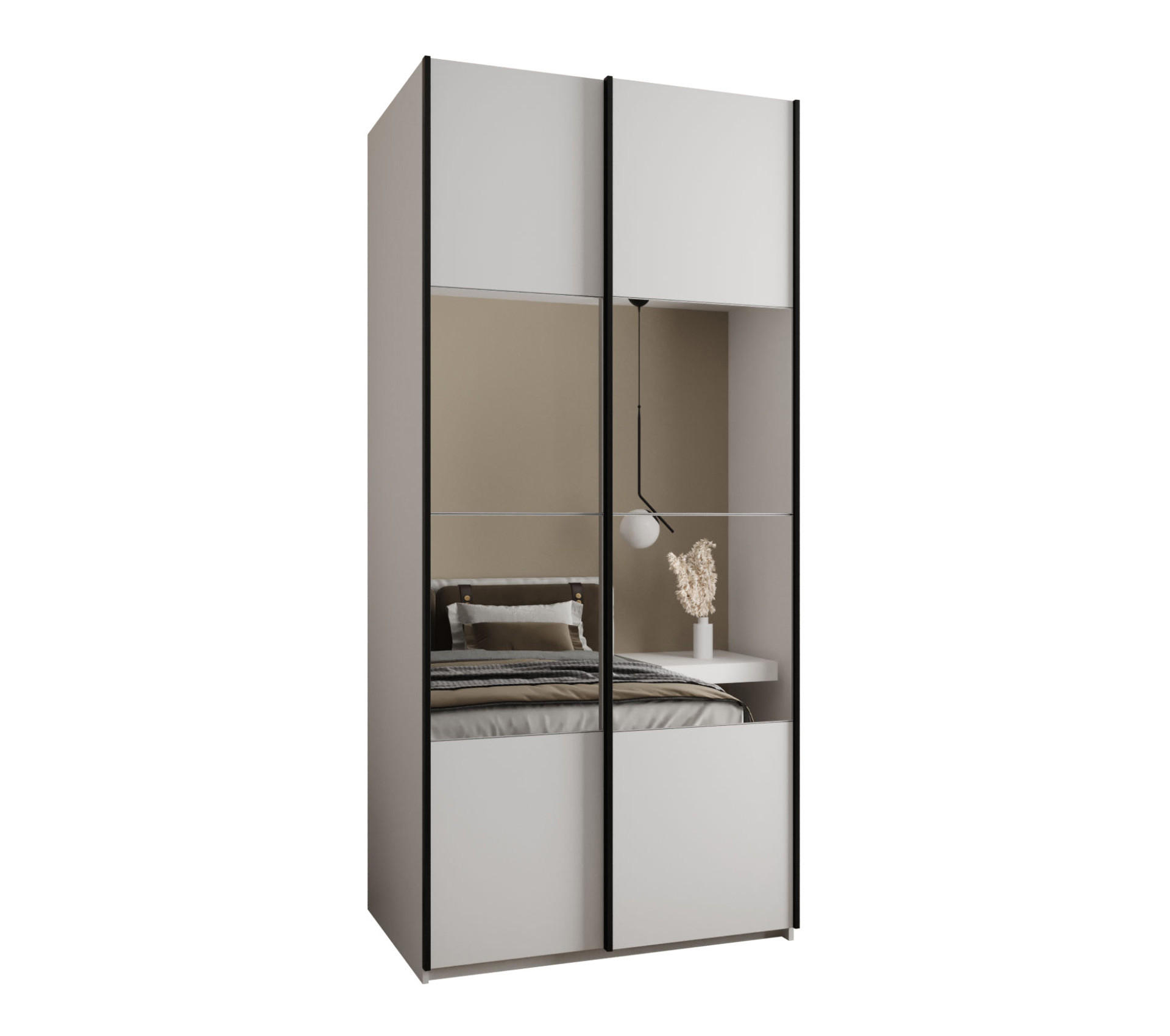Abiks Möbel Schwebetürenschrank Weiß, Weiß, Schwarz 120x245x64 cm