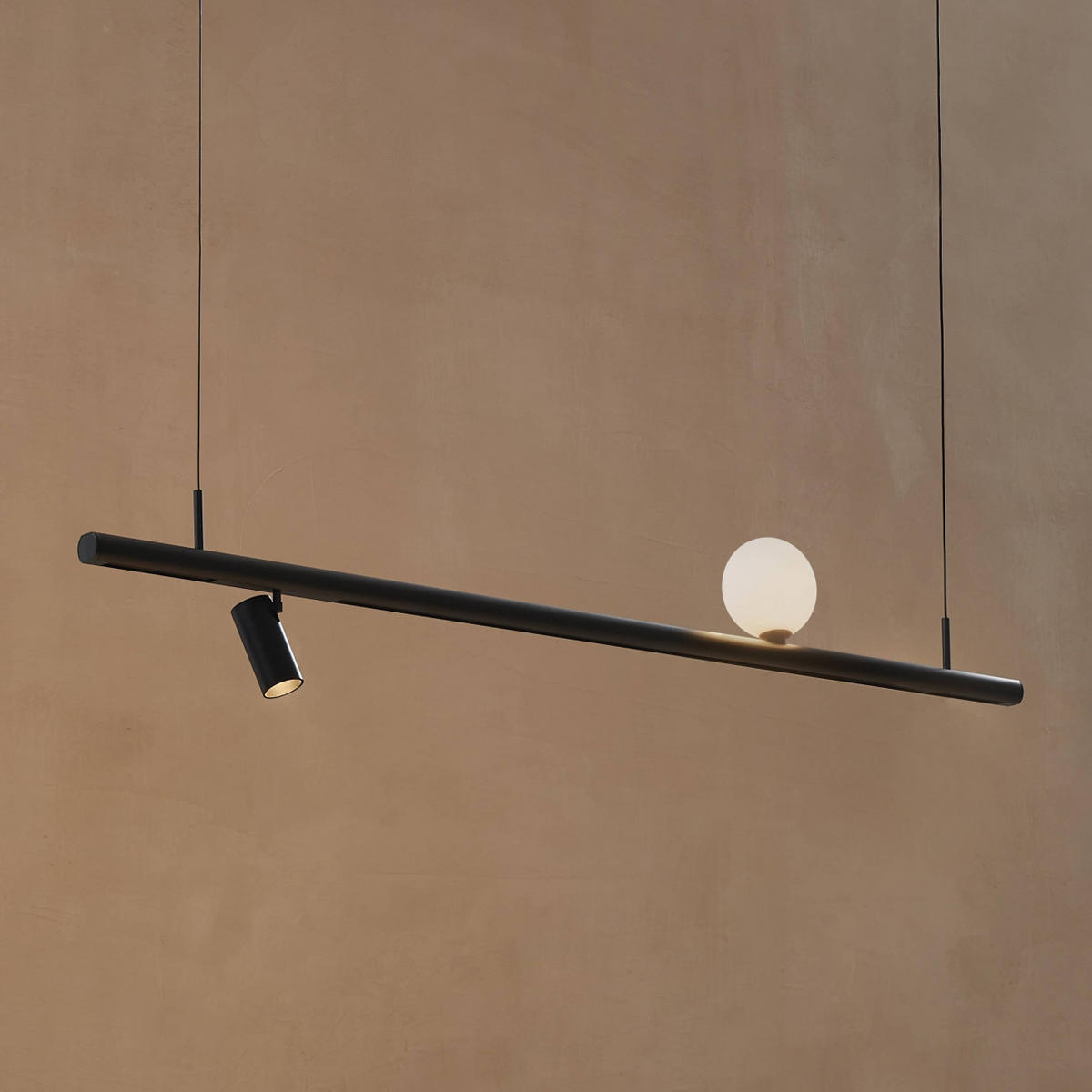 PENDELLEUCHTE MIT SPOTSTRAHLERN Lyne, Schwarz und weiß, 125cm - Weiß, Glas (125/125/8.5cm) - KOSILUM