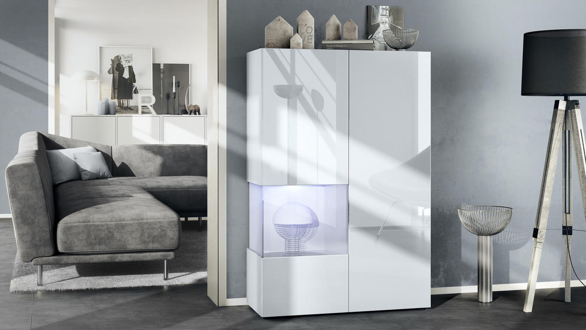 VITRINE Morena Einsatz in Weiß matt - Weiß, Holzwerkstoff (91.5/136.5/37cm) - Vladon