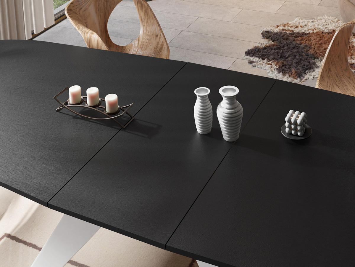 ESSTISCH Fatina rechteckig ausziehbar, Schwarz 160-198/90/76 cm - Schwarz/Weiß, Holzwerkstoff/Metall (160/80/76cm) - WFL GROUP