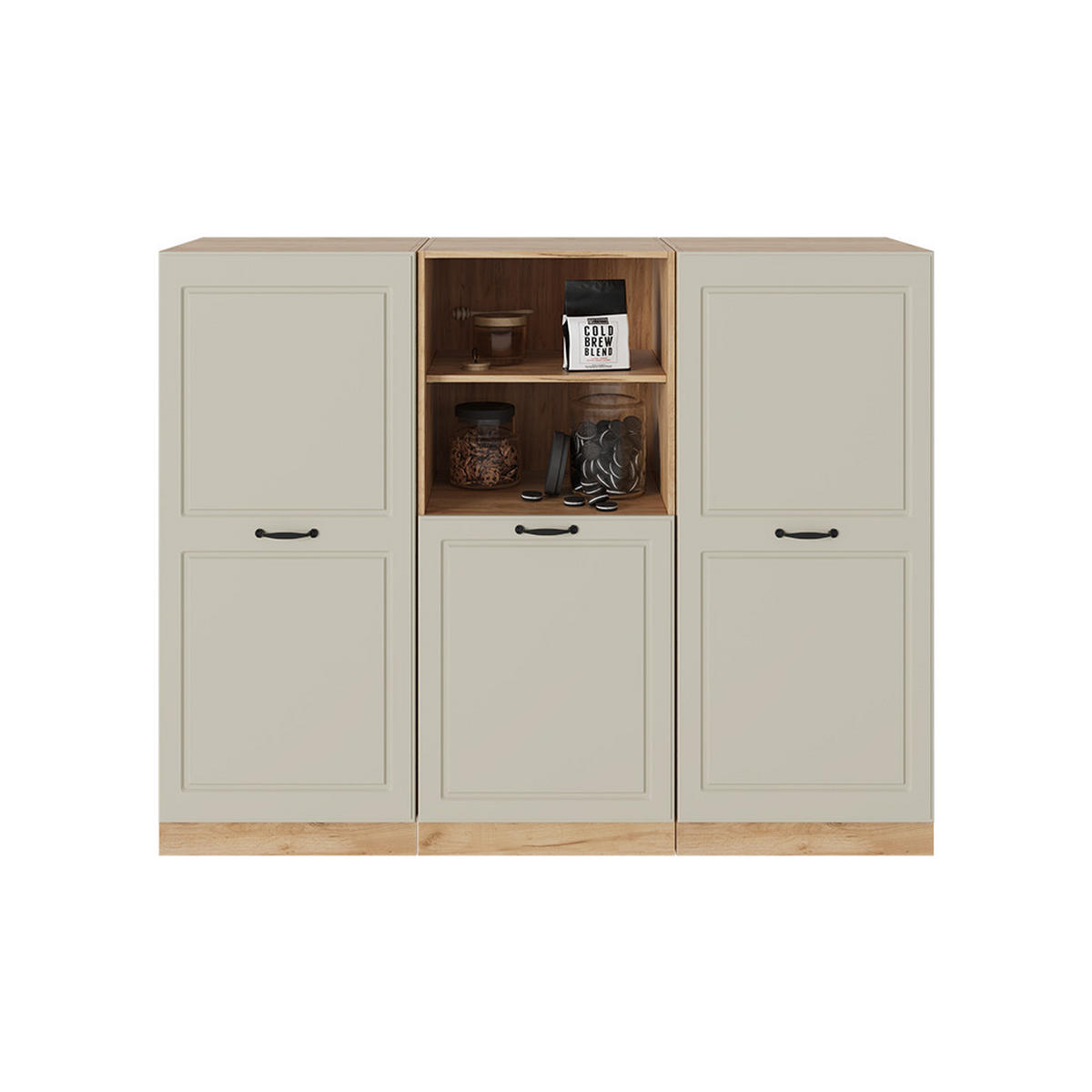 KÜCHENBLOCK R-Line, Sand Landhaus/Goldkraft Eiche, 180 cm ohne Arbeitsplatte - Honigeiche/Beige, Holzwerkstoff (180/143/46cm) - Vicco