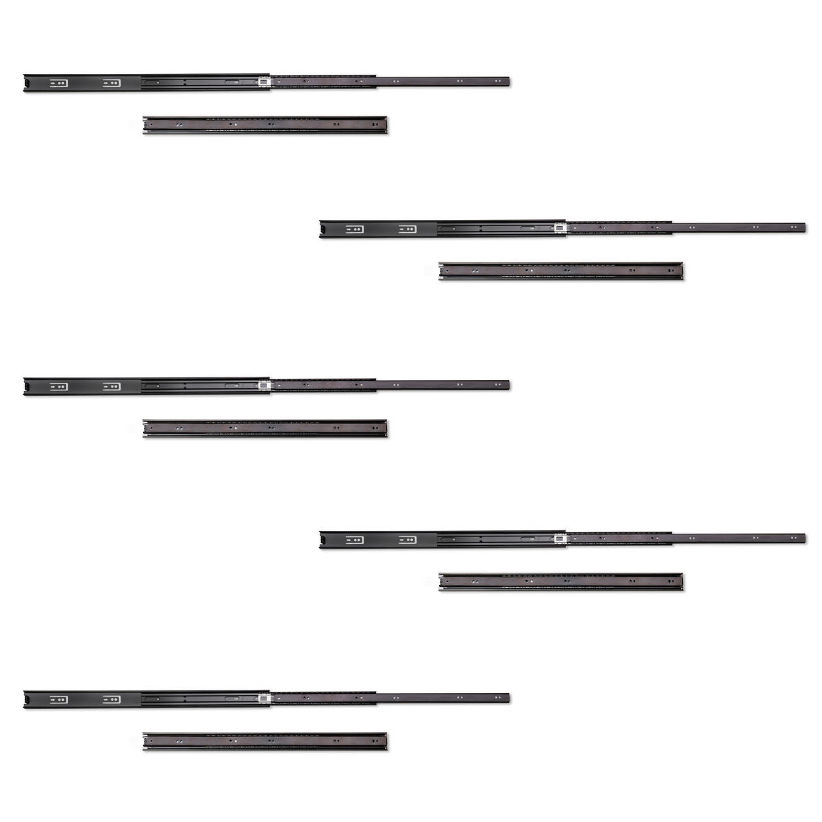 KUGELFÜHRUNGEN Höhe 45mm, Tiefe 600mm, Vollauszug, Schwarz 5er-set - Schwarz, Metall (13/6/65cm) - EMUCA