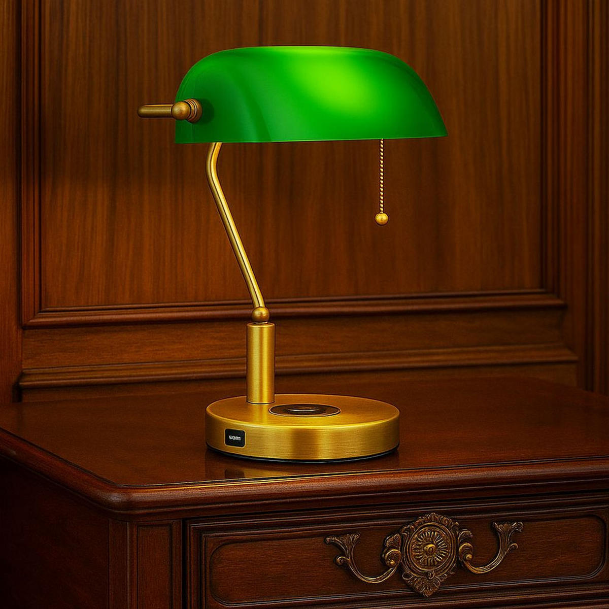 LED TISCHLEUCHTE Antique Messing Grün - Messingfarben, Glas (26.5/20/36cm) - Globo Lighting