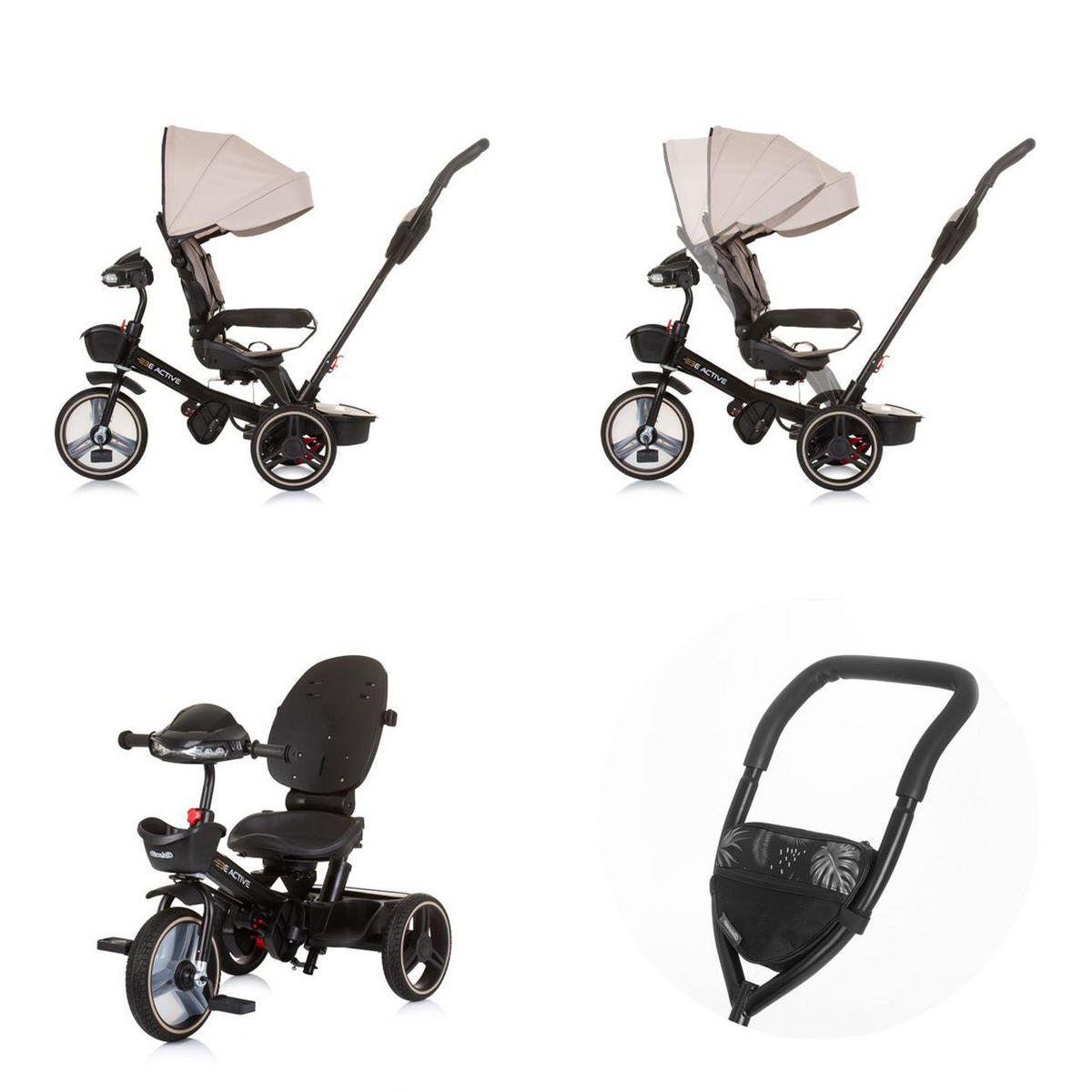 DREIRAD Be Active 2 in 1 beige Sitz drehbar Musik Licht drehbar - Beige, Metall (117/50/96cm) - Chipolino