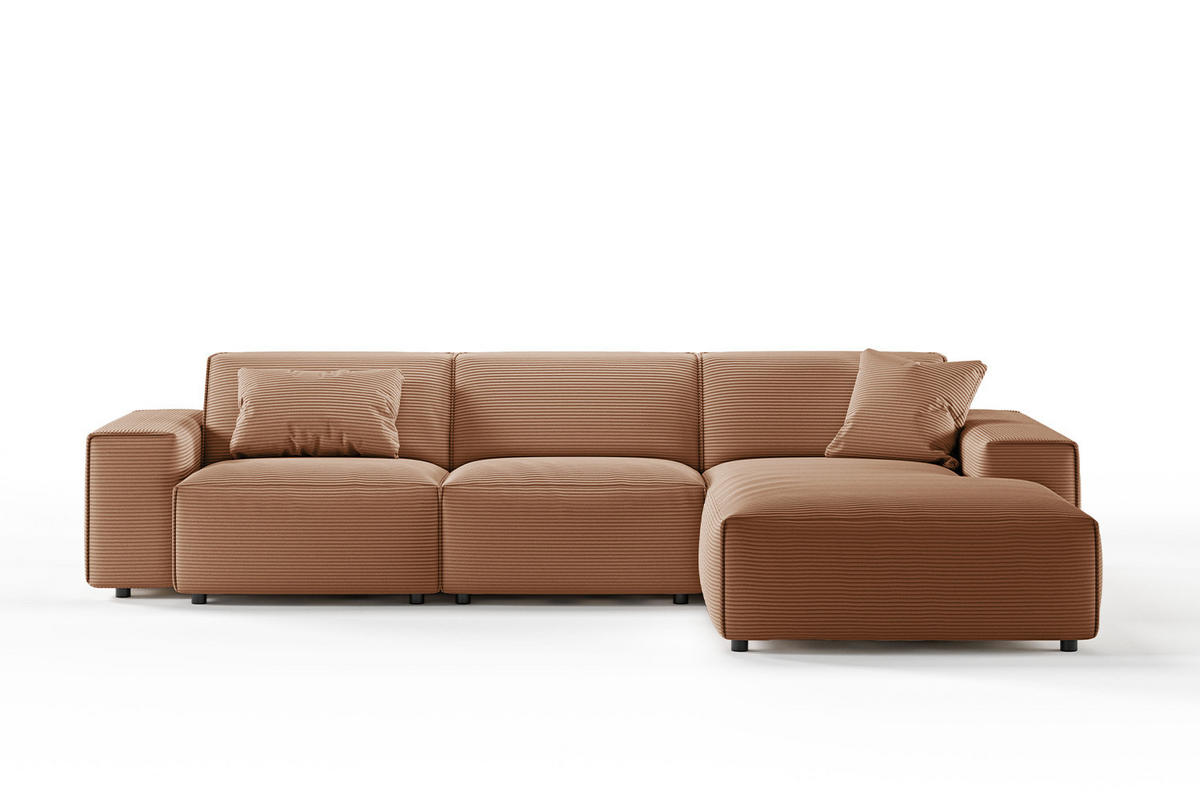 ECKSOFA RANI Braun Cord - Dunkelbraun/Schwarz, Kunststoff/Textil (299/189cm) - KAWOLA