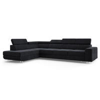 ECKSOFA HESTION Schwarz Velours-Stoff mit Schlaffunktion - Schwarz, Holz (332/190cm) - MASSENO
