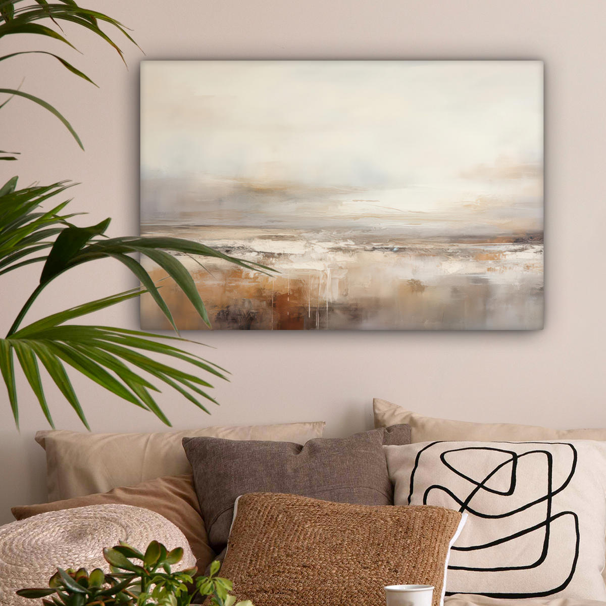 LEINWANDBILD - Kunst - Industriell - Grau - Braun - Abstrakt - 90x60 - Deko Wohnzimmer - Sandfarben, Textil (90/60cm) - MuchoWow