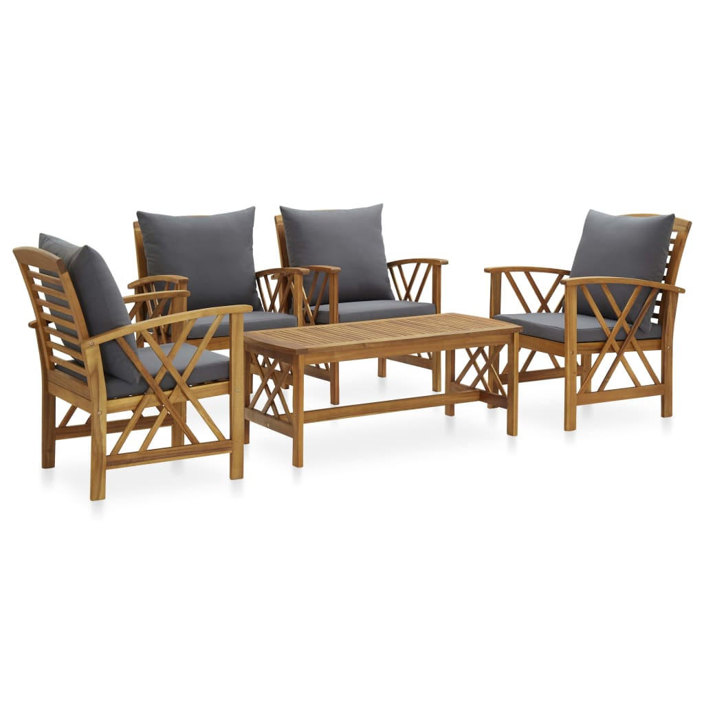 GARTEN-LOUNGE-SET 5-teilig Mit Auflagen Massivholz Akazie - Dunkelgrau, Holz/Textil - vidaXL