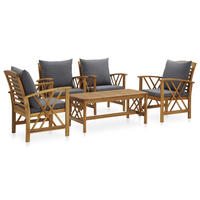 GARTEN-LOUNGE-SET 5-teilig Mit Auflagen Massivholz Akazie - Dunkelgrau, Holz/Textil - vidaXL