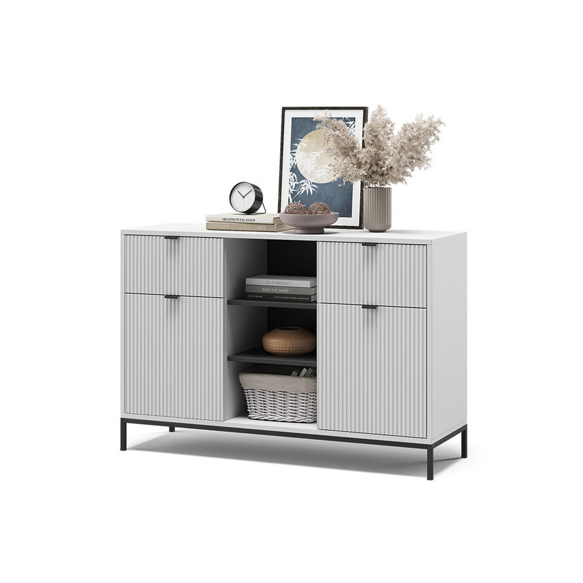 KOMMODE Eliza Weiß 120 x 81.2 cm mit 2 Schubladen und 2 Türen - Weiß, Holzwerkstoff (120/81.2/40cm) - Vicco