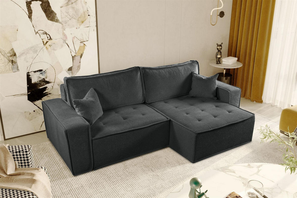 ECKSOFA Schlafsofa Flosi In Raven - Anthrazit, Holzwerkstoff/Textil (248/140cm) - Fun Möbel