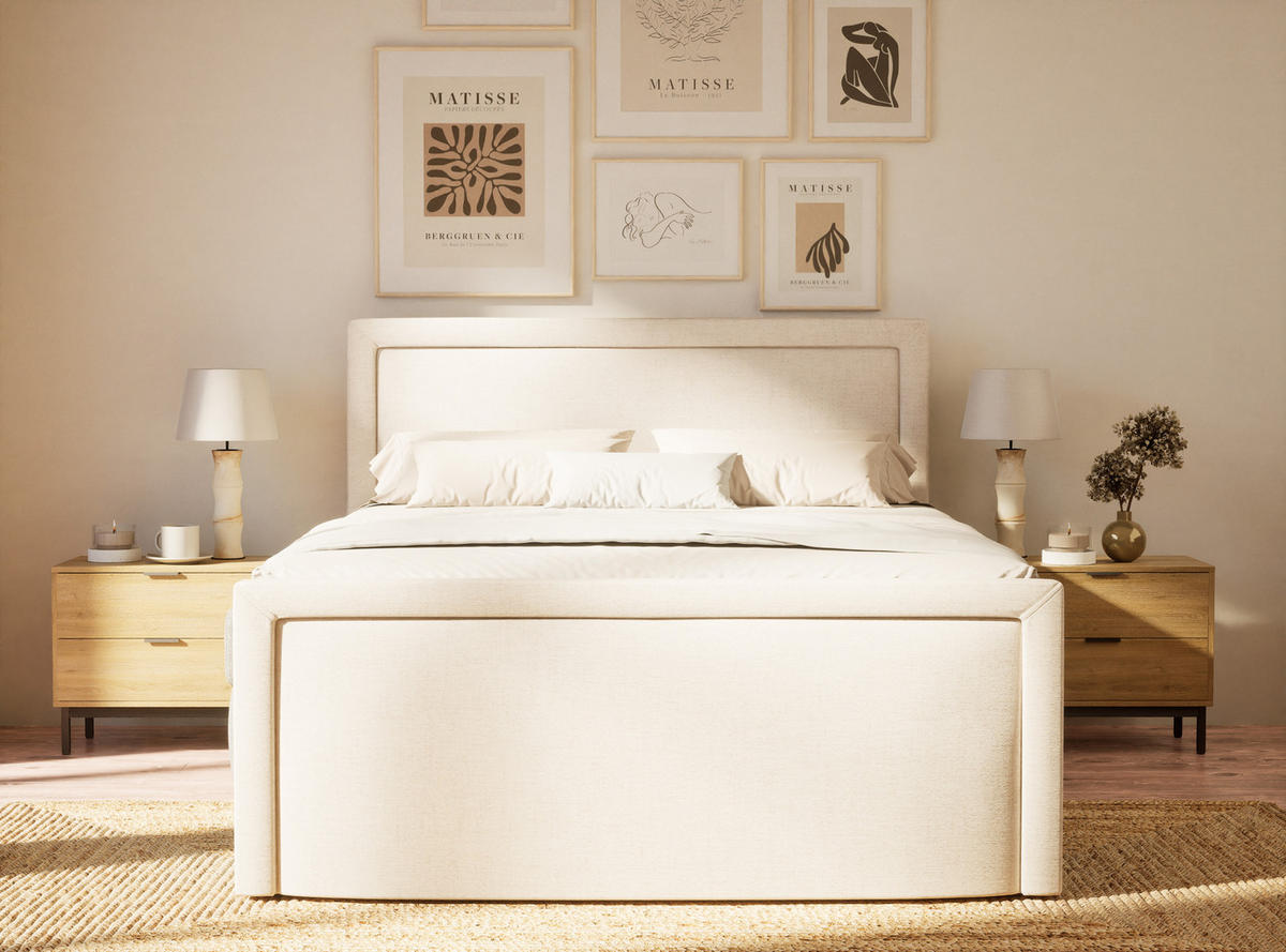 BOXSPRINGBETT Fresco 160/200 cm, in Beige, Bettkasten, Matratze, Topper - Beige/Schwarz, Holz/Holzwerkstoff (160/200cm) - Maison de Reve