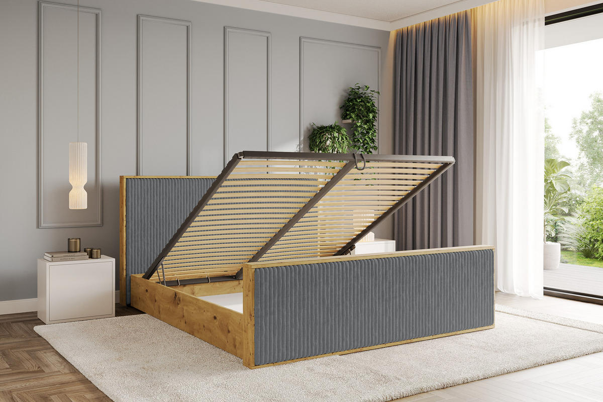 POLSTERBETT mit Bettkasten und Lattenrost, Boxbett mit Stauraum und Kopftei mit Matratze H3/H4 - ENZO10 120x200 Dunkelgrau - Dunkelgrau, Holzwerkstoff/Textil (120/200cm) - ALTDECOR
