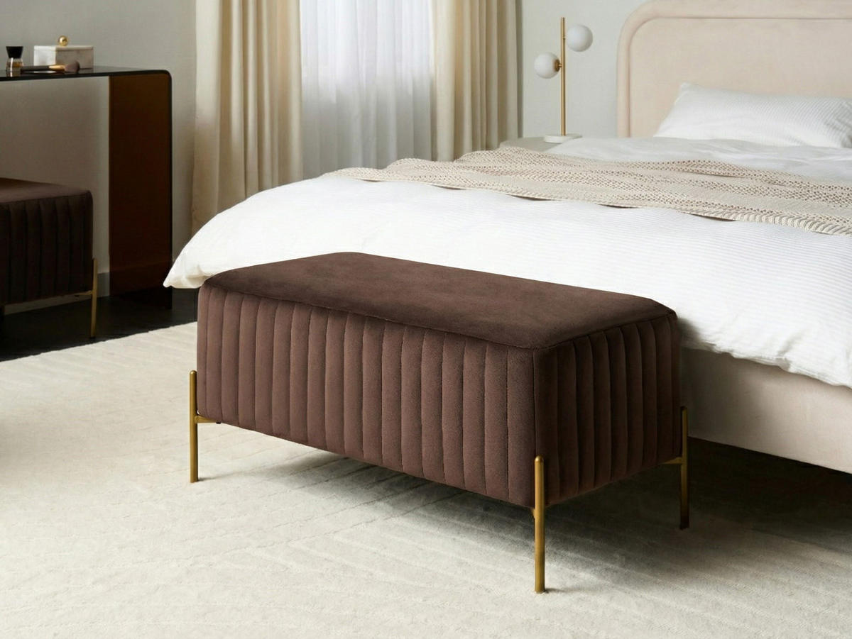 POLSTERBANK Samtstoff Dunkelbraun Utah - Goldfarben/Braun, Textil/Metall (91/43/47cm) - Beliani