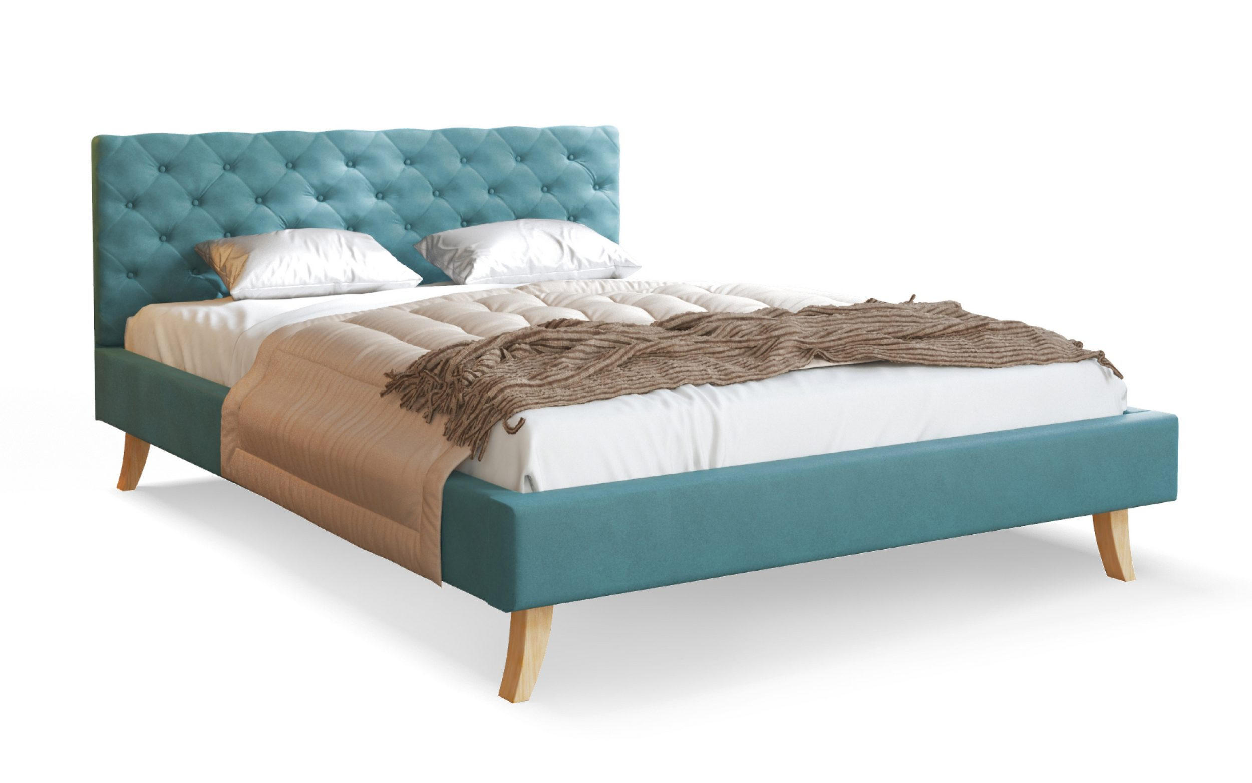 POLSTERBETT ZUZA türkis - Türkis/Birkefarben, Holzwerkstoff/Metall (180/200cm) - FDM