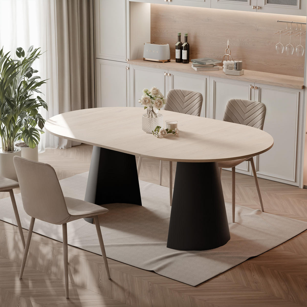 AUSZIEHTISCH BASE 120-196/76 cm, Schwarz / Cremona Terracotta (Terrakotta) - Terracotta/Schwarz, Holzwerkstoff/Metall (120/120/76cm) - Idohome