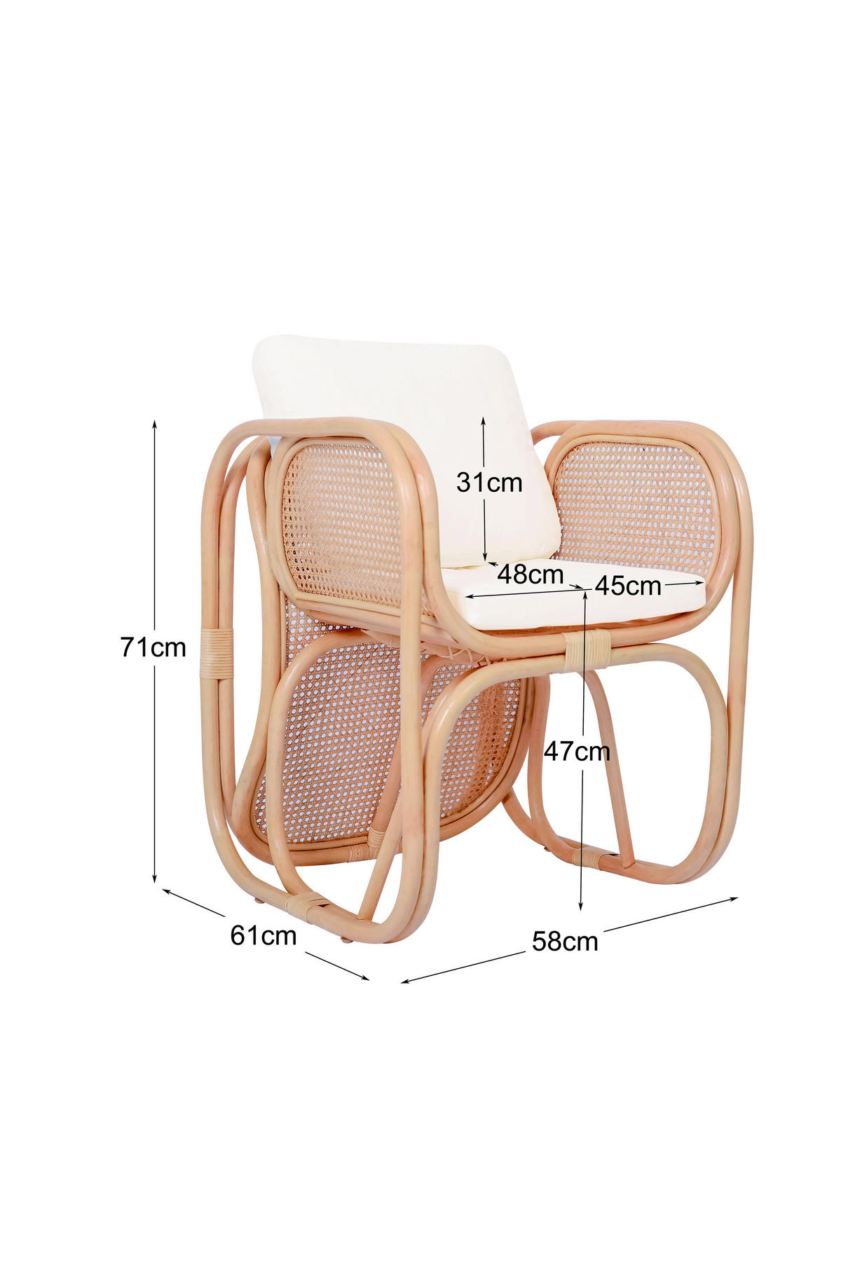 SESSEL Rattan Beige - Braun, Holz (58/71/61cm) - Nordlys