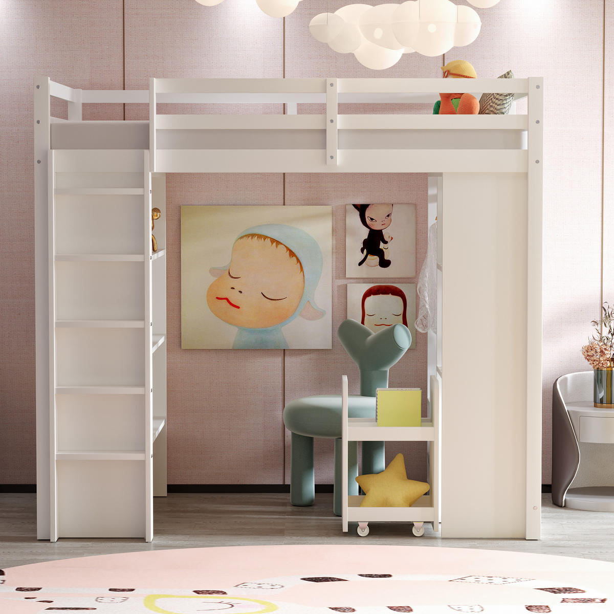 HOCHBETT 90x200 Regale Kleiderbügel Ablage Organisationswagen Weiß - Weiß, Holzwerkstoff - FLIEKS