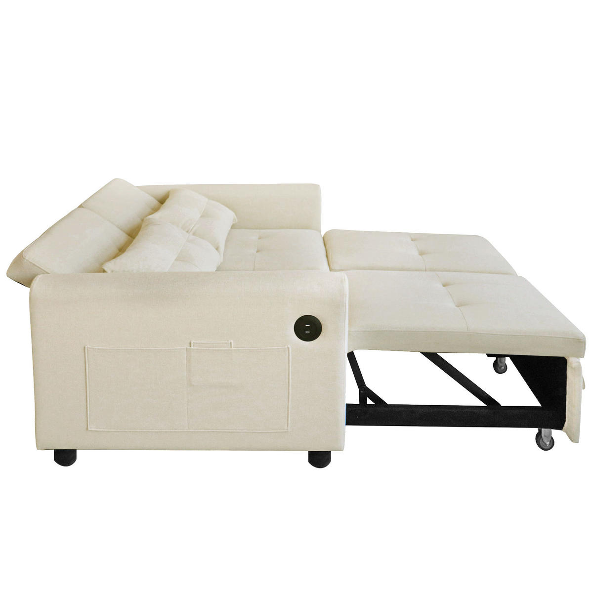 SCHLAFSOFA 3-in-1 Baumwoll-Leinen ausziehbar mit Rückenlehne 120/160/180 Grad Beige 142/85/83 cm - Beige, Textil (85/83/142cm) - Redom