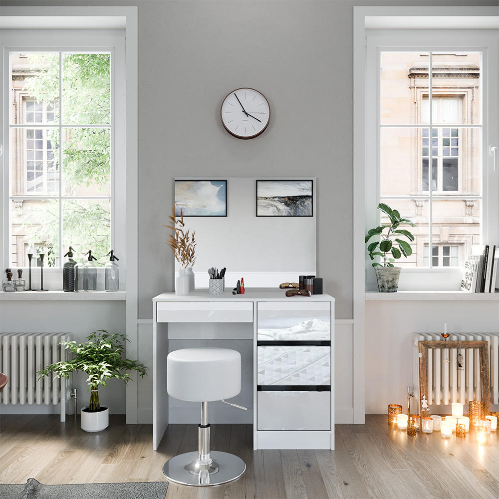 SCHMINKTISCH-SET Sherry Weiß 90 cm mit Hocker - Weiß, Holzwerkstoff (90/75/40cm) - Vicco