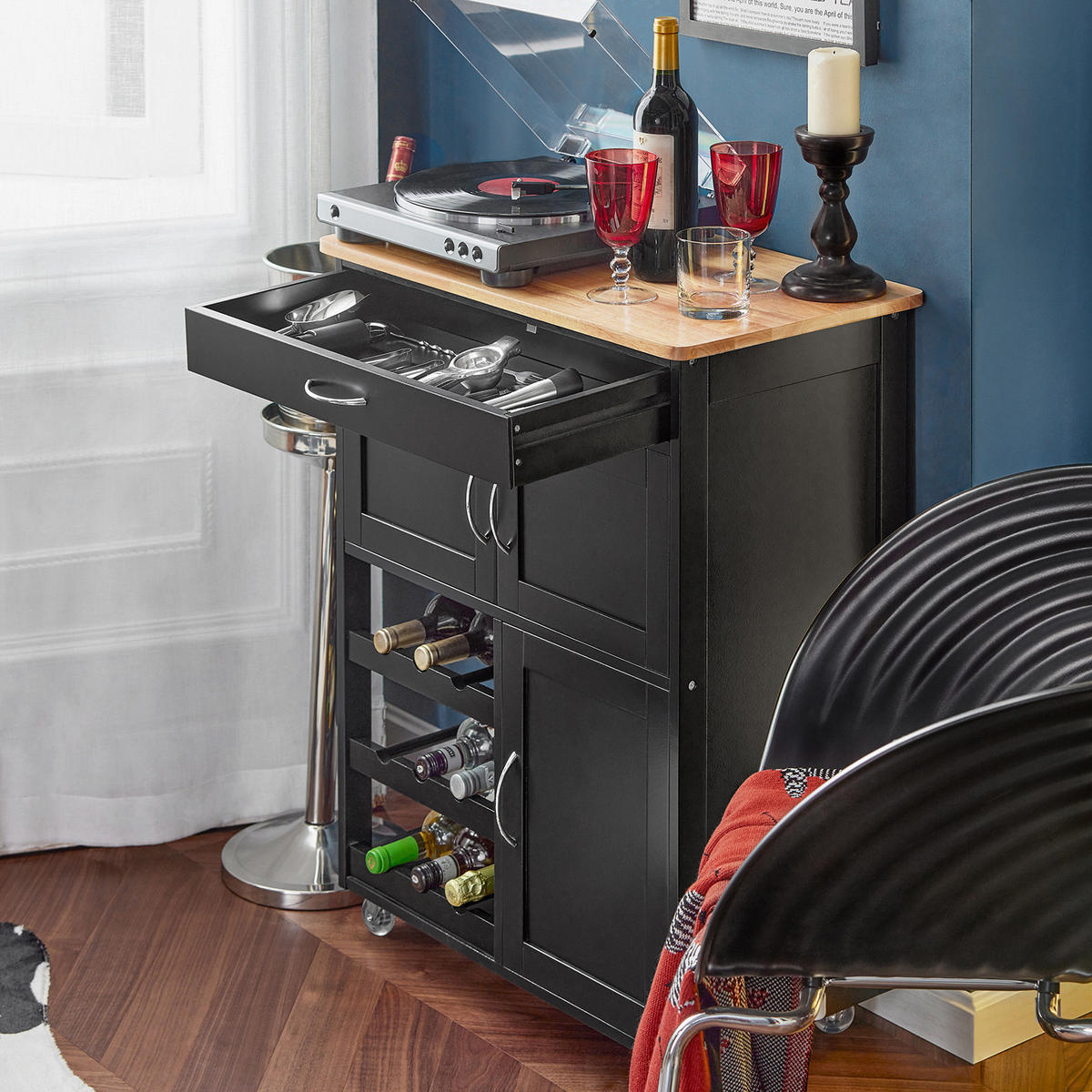 KÜCHENWAGEN Schwarz - Schwarz/Braun, Holzwerkstoff (67/87/38cm) - SoBuy