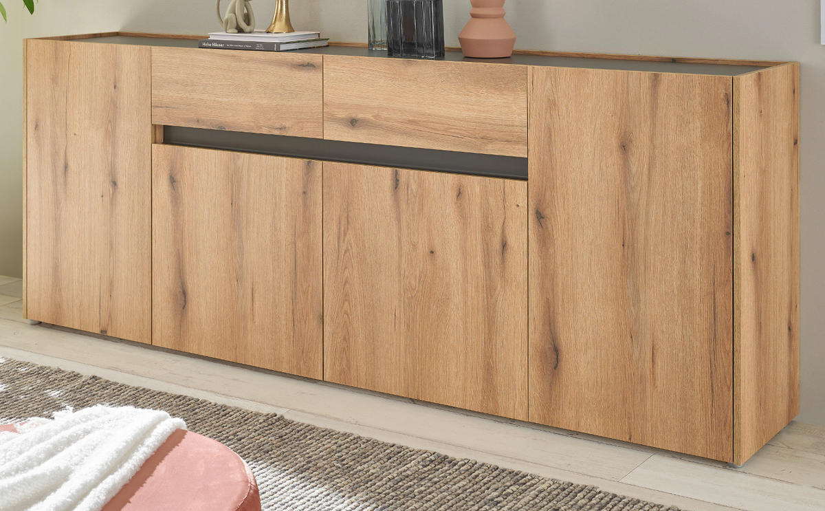 SIDEBOARD Evoke Eiche, grau, Kommode 223 x 87 cm - Eichefarben/Silberfarben, Holz/Holzwerkstoff (312/198/42cm) - Furn.Design
