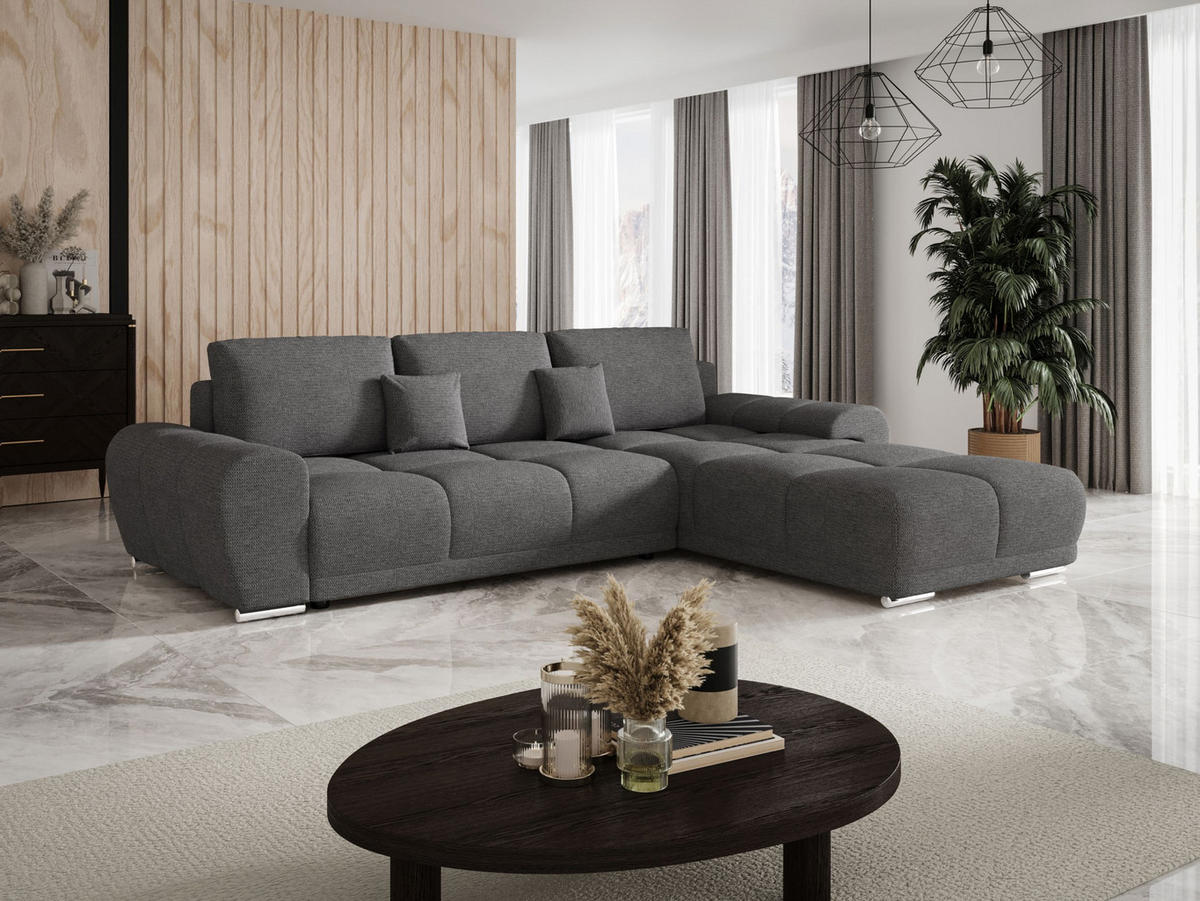 ECKSOFA BEGA L Rechts ARAGON 93 mit Schlaffunktion - Grau, Textil (289/185cm) - Bedante