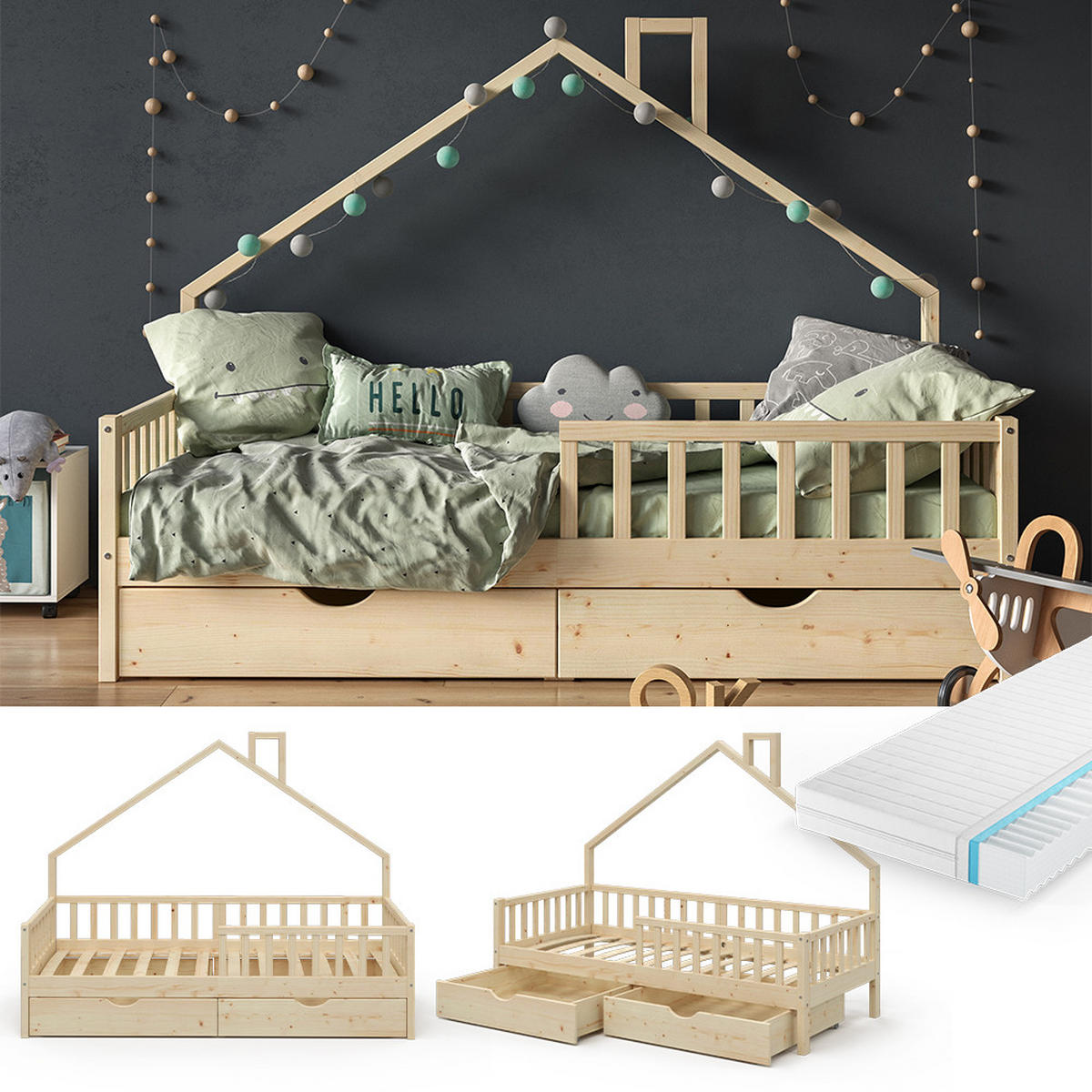 DOMEČKOVÁ POSTEL Noemi Přírodní dřevo - přírodní, dřevo (90/200cm) - VitaliSpa