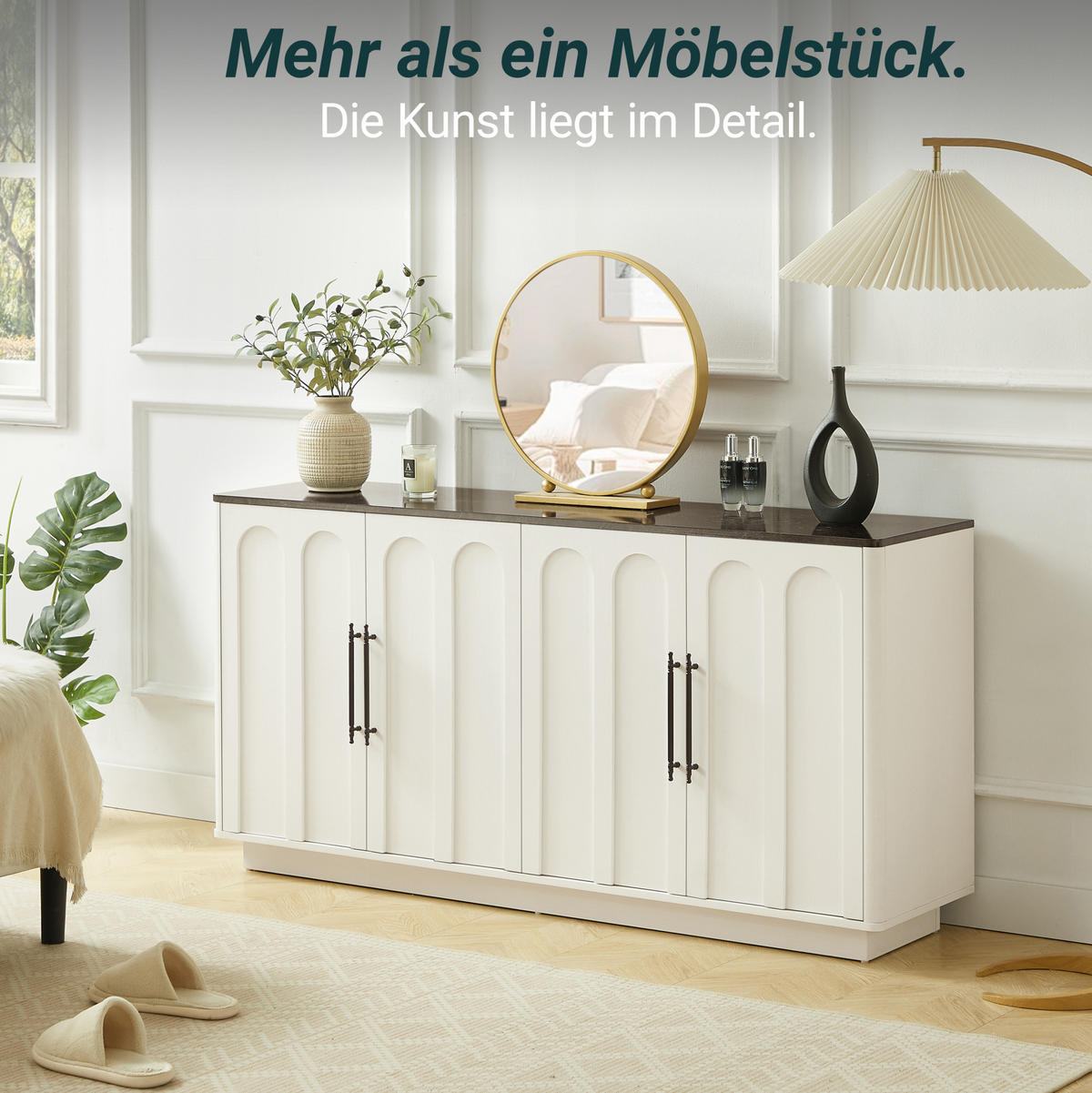 SIDEBOARD 160/40/80 cm weiß-schwarz aus MDF mit Soft-Close - Weiß, Holzwerkstoff (40/80/160cm) - OKWISH