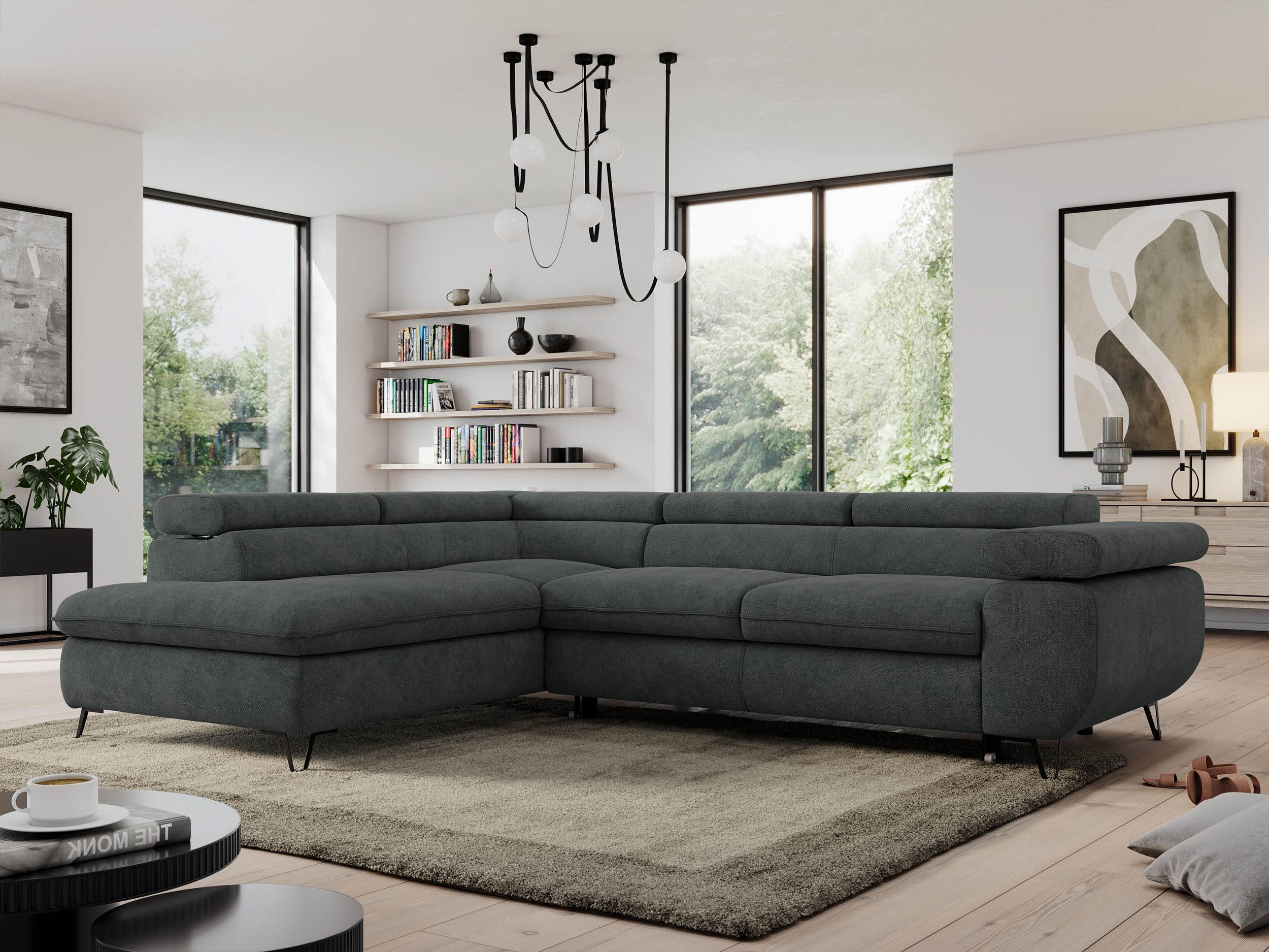 ECKSOFA PEDRO L Dunkelgrau Struktur - Links Seite - Dunkelgrau/Schwarz, Textil/Metall (208/273cm) - MKS