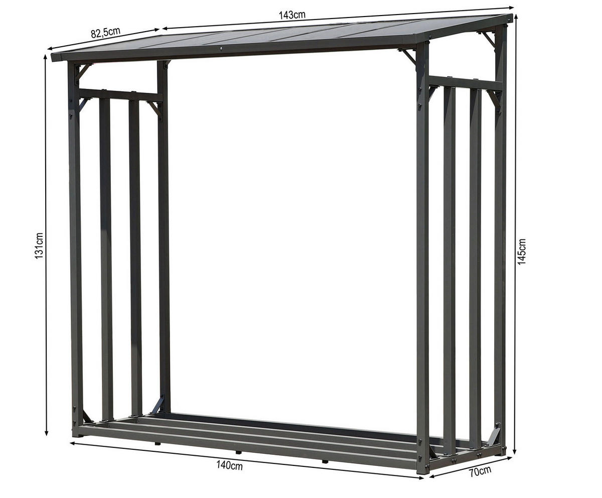 KAMINHOLZREGAL Außen 2 Stück 143x70x185 cm Metall Anthrazit 2,8 m³ / 4 SRM - Anthrazit, Metall (143/145/70cm) - QUICK STAR