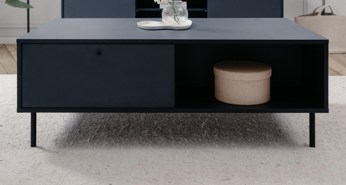 COUCHTISCH blau 110 cm, Wohnzimmertisch mit Stauraum - Blau/Schwarz, Holzwerkstoff/Metall (110/60/40cm) - Furn.Design