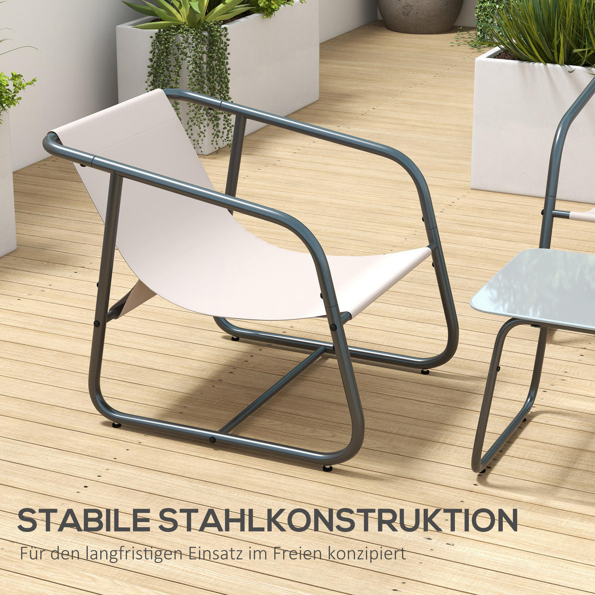 GARTENMÖBEL Set, Stahl, Mesh, Cremeweiß - Creme, Textil/Metall - Outsunny