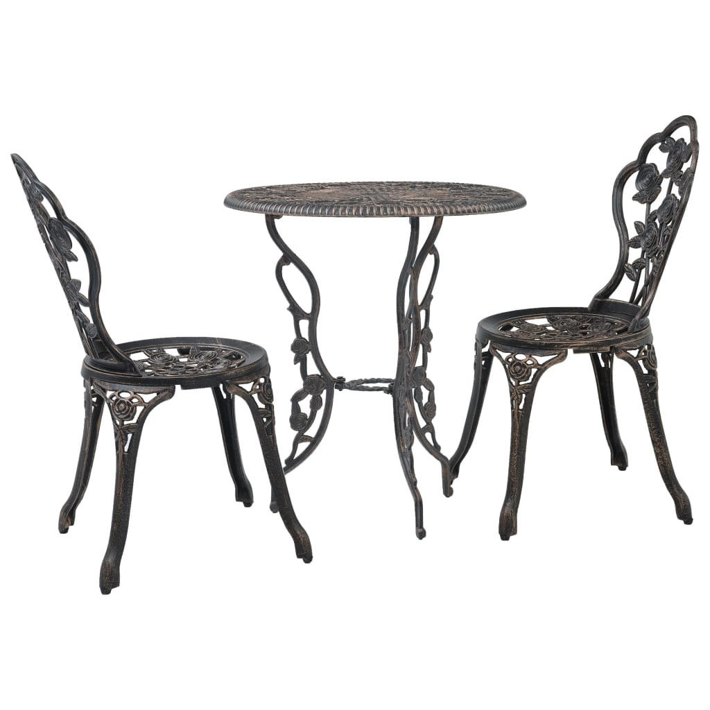 BISTRO-SET 3-teilig Aluminiumguss - Bronzefarben, Metall - vidaXL