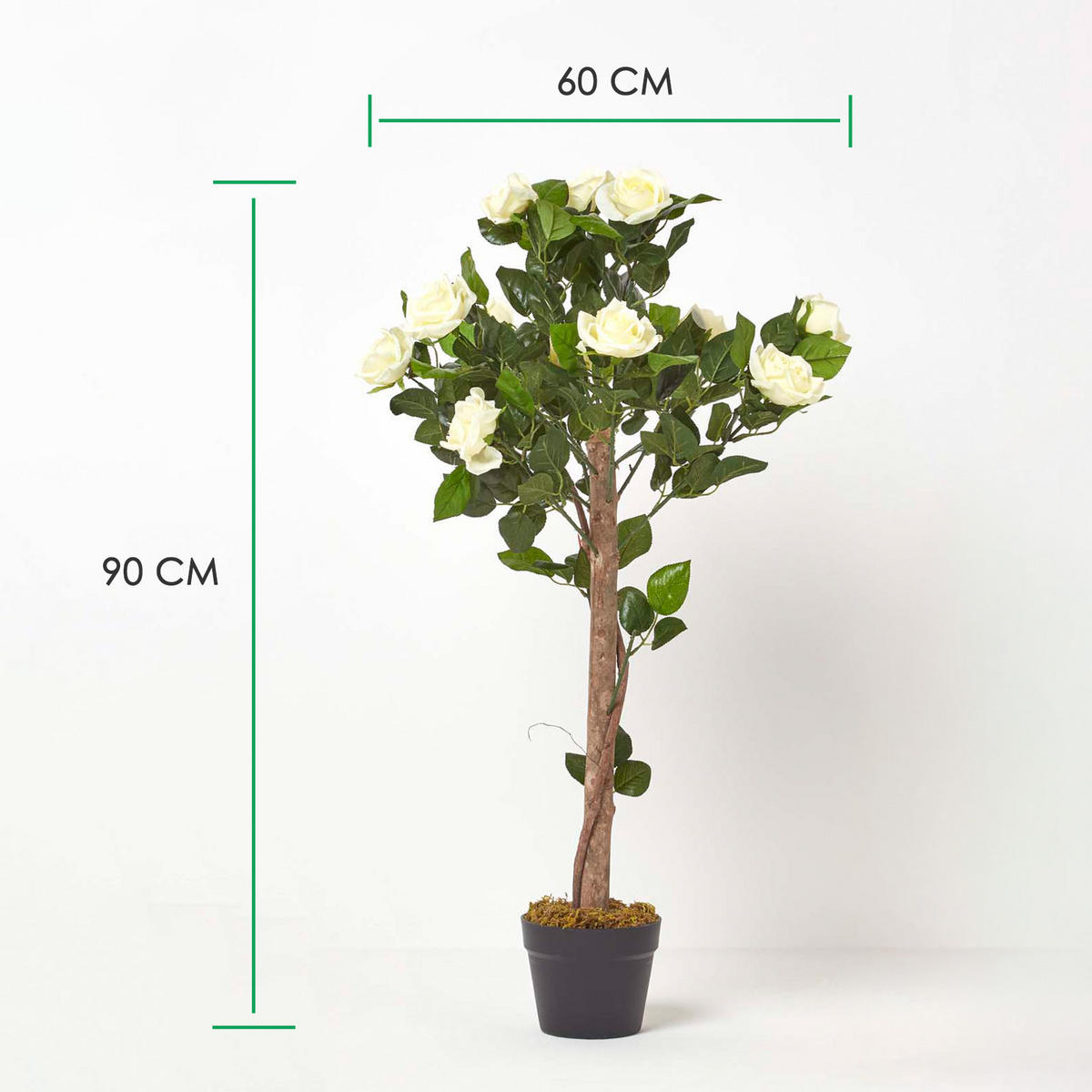 KUNSTBAUM Rosenstock weiß, 90 cm - Weiß, Kunststoff (90cm) - Homescapes
