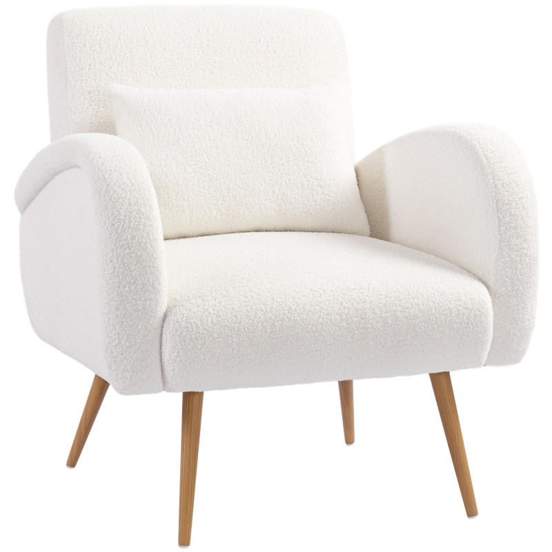 SESSEL Fleece Cremeweiß mit Lendenkissen - Weiß, Holzwerkstoff/Textil (77/83/77cm) - WISHDOR