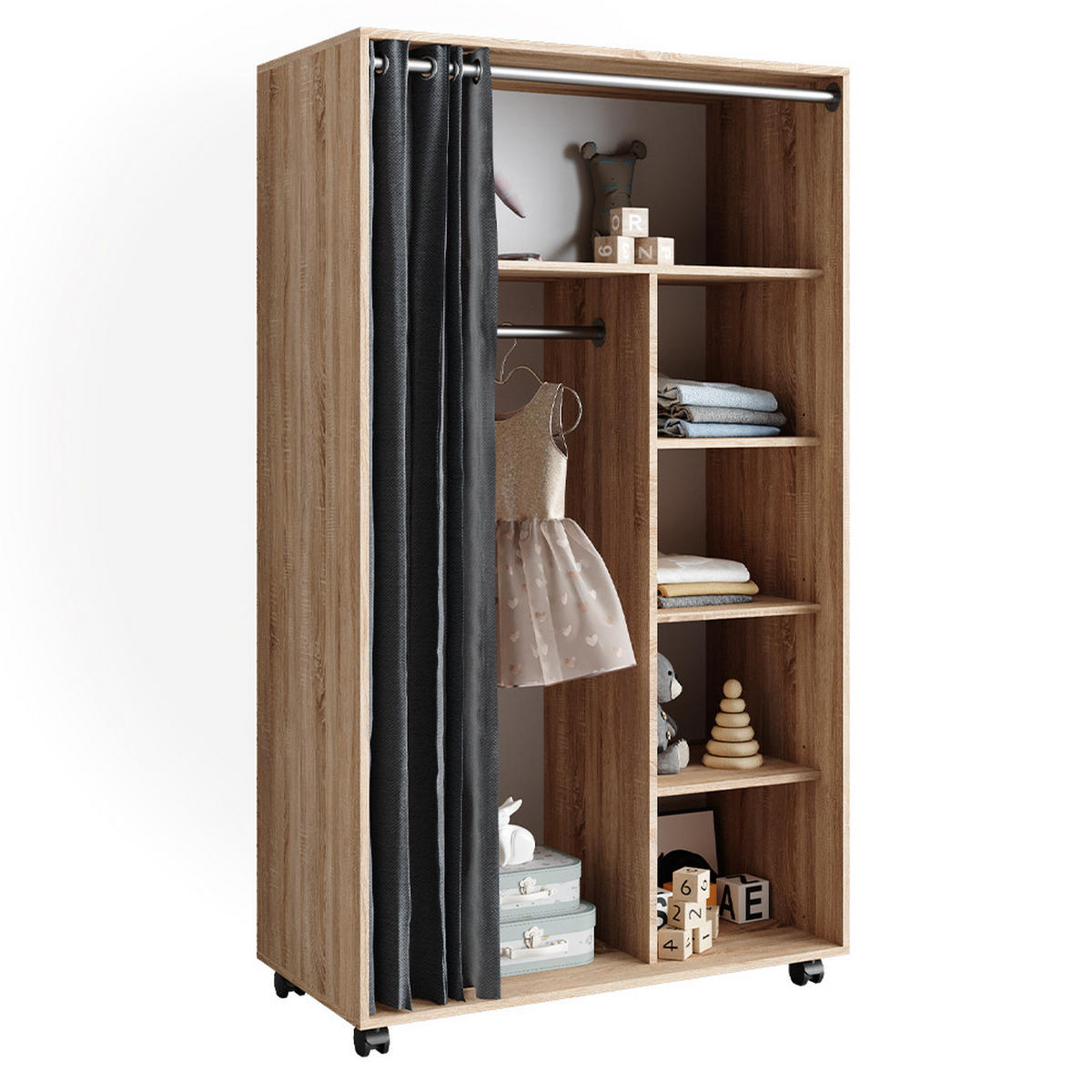KLEIDERSCHRANK Doros Sonoma 100 x 168 cm offen, mit Rollen - Sonoma Eiche, Holzwerkstoff (100/168/50cm) - Vicco