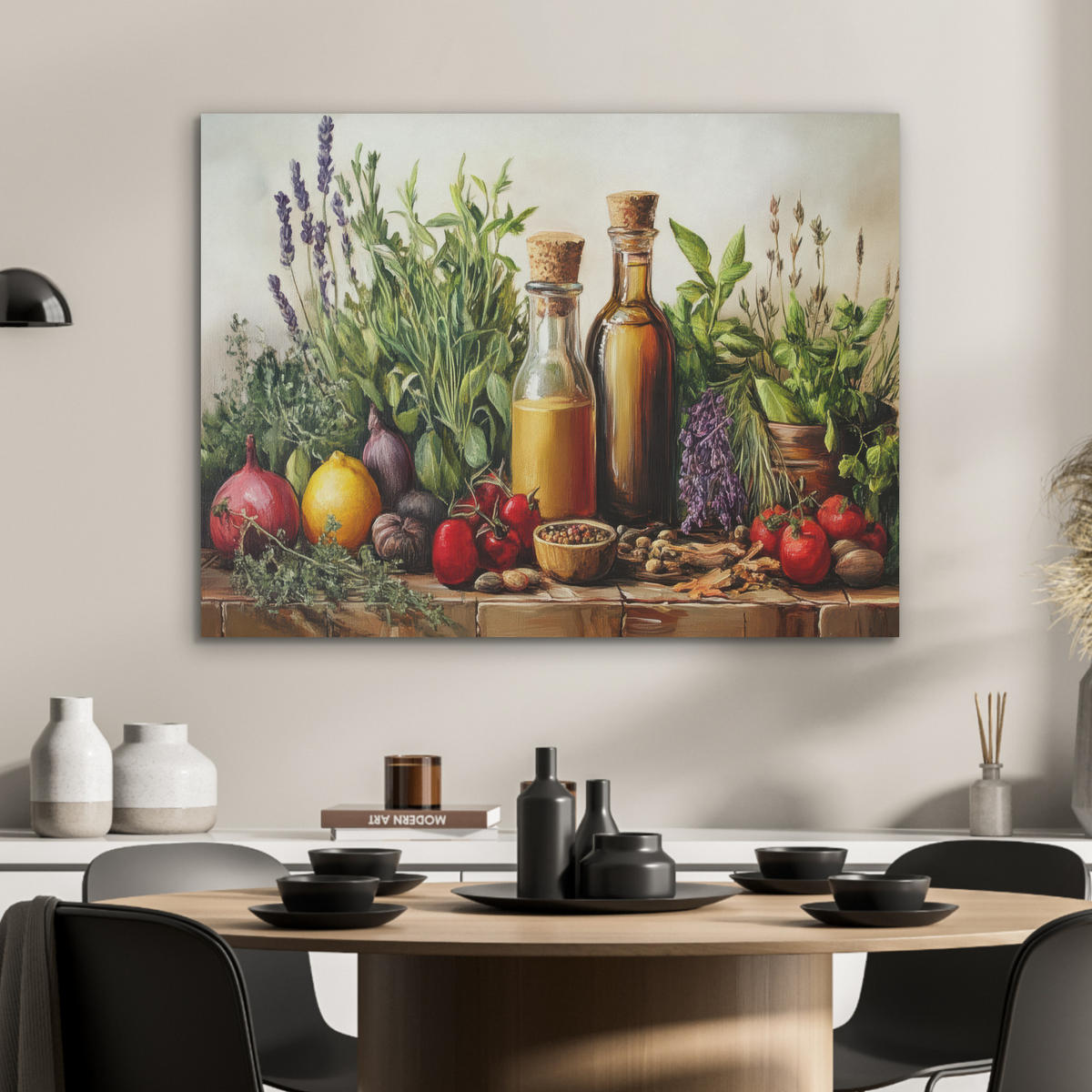 AKUSTIKPANEEL Stilleben - Kräuter - Gewürze - Früchte - Farbenfroh 80x60 cm - Grün, Textil (80/0.9/60cm) - MuchoWow