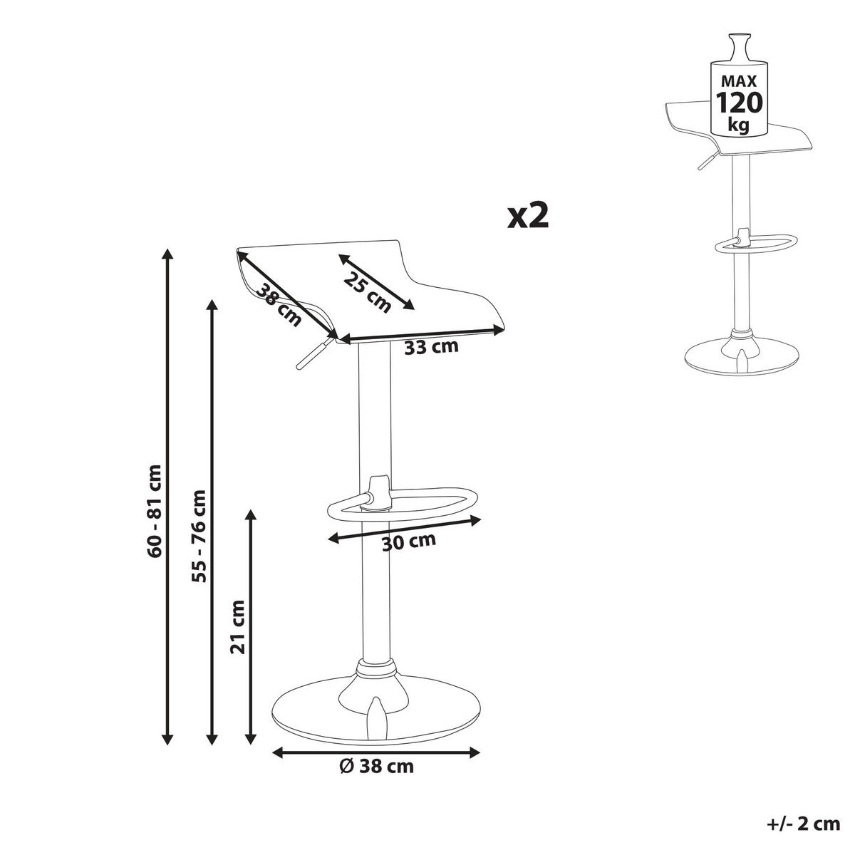 DREHHOCKER 2er-Set Transparent Neum - Transparent/Silberfarben, Kunststoff (38/60/39cm) - Beliani