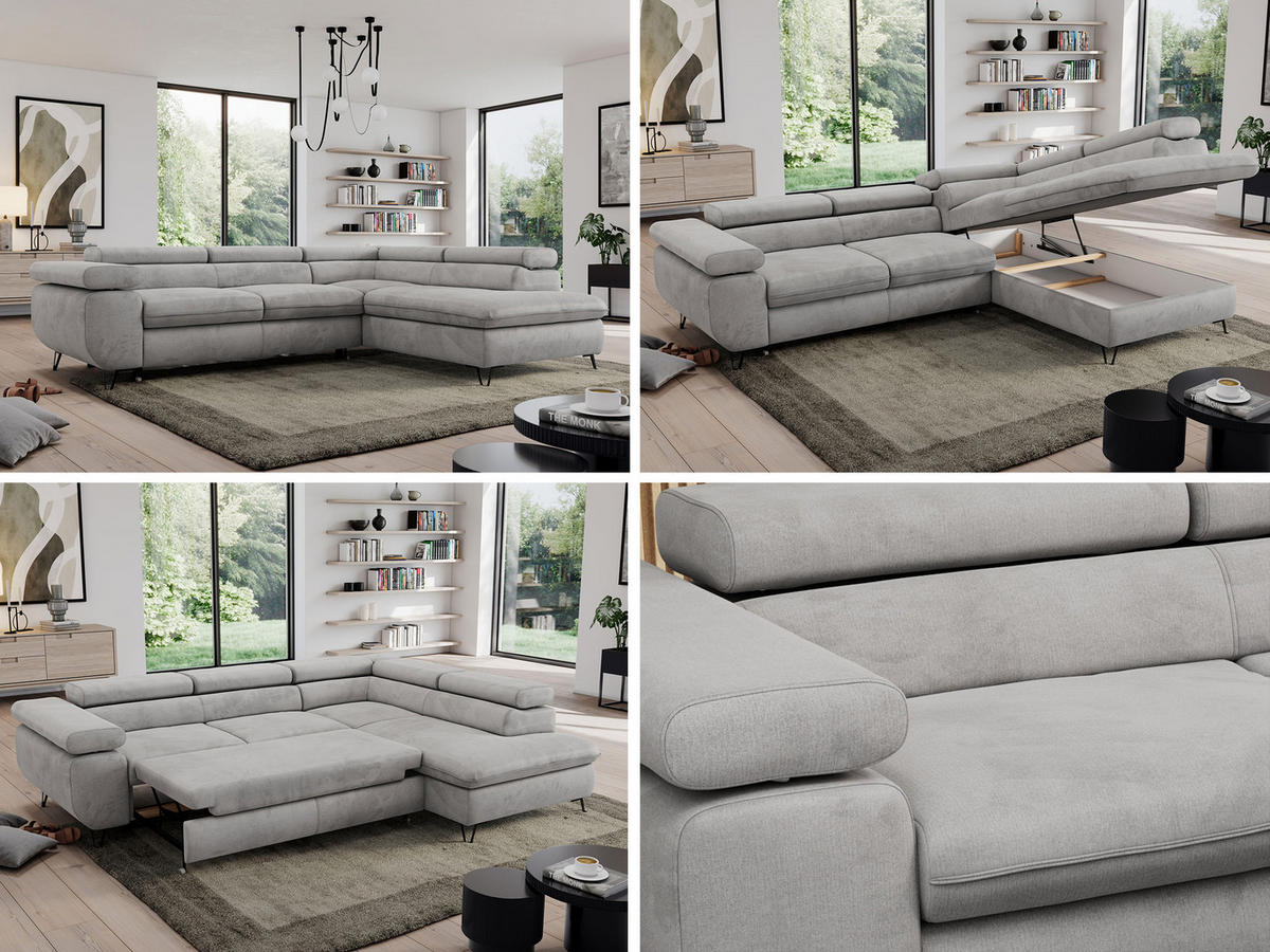 ECKSOFA PEDRO L Hellgrau Velvet - Rechts Seite - Hellgrau/Schwarz, Textil/Metall (273/208cm) - MKS