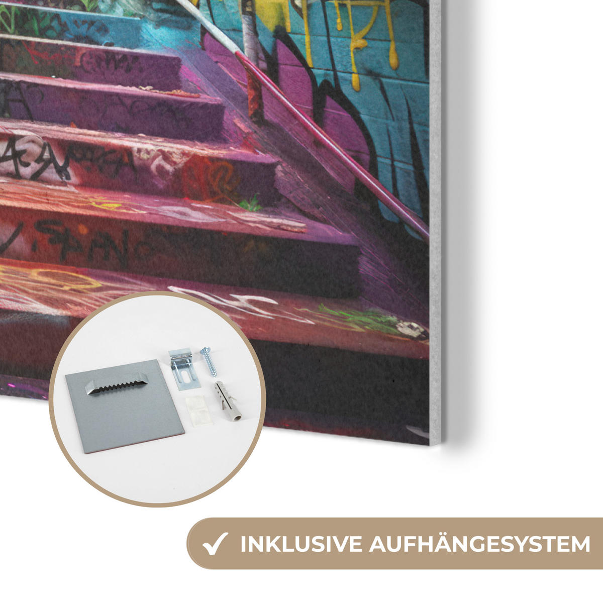 AKUSTIKBILD Treppe - Graffiti - Farben - Kunst Akustikpaneele 90x60 cm - Multicolor, Kunststoff (90/60/0.9cm) - MuchoWow