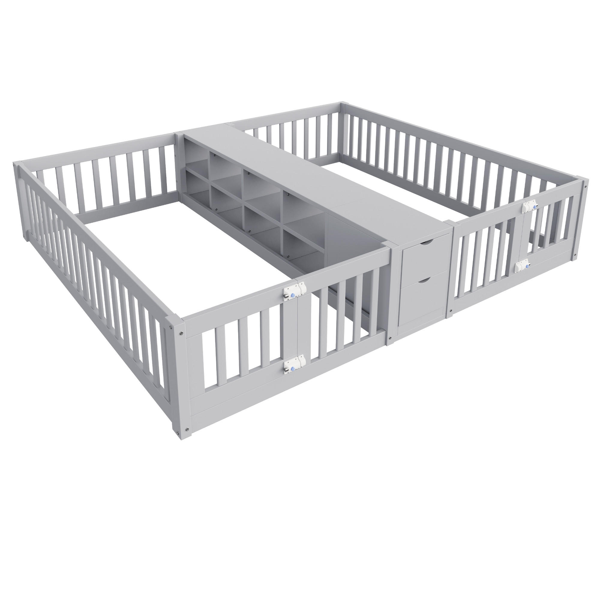 BODENBETT 90/200 cm DE-32636 mit Stauraum und Sicherheitsgittern Grau - Grau, Holz (90/200cm) - ComfortXL