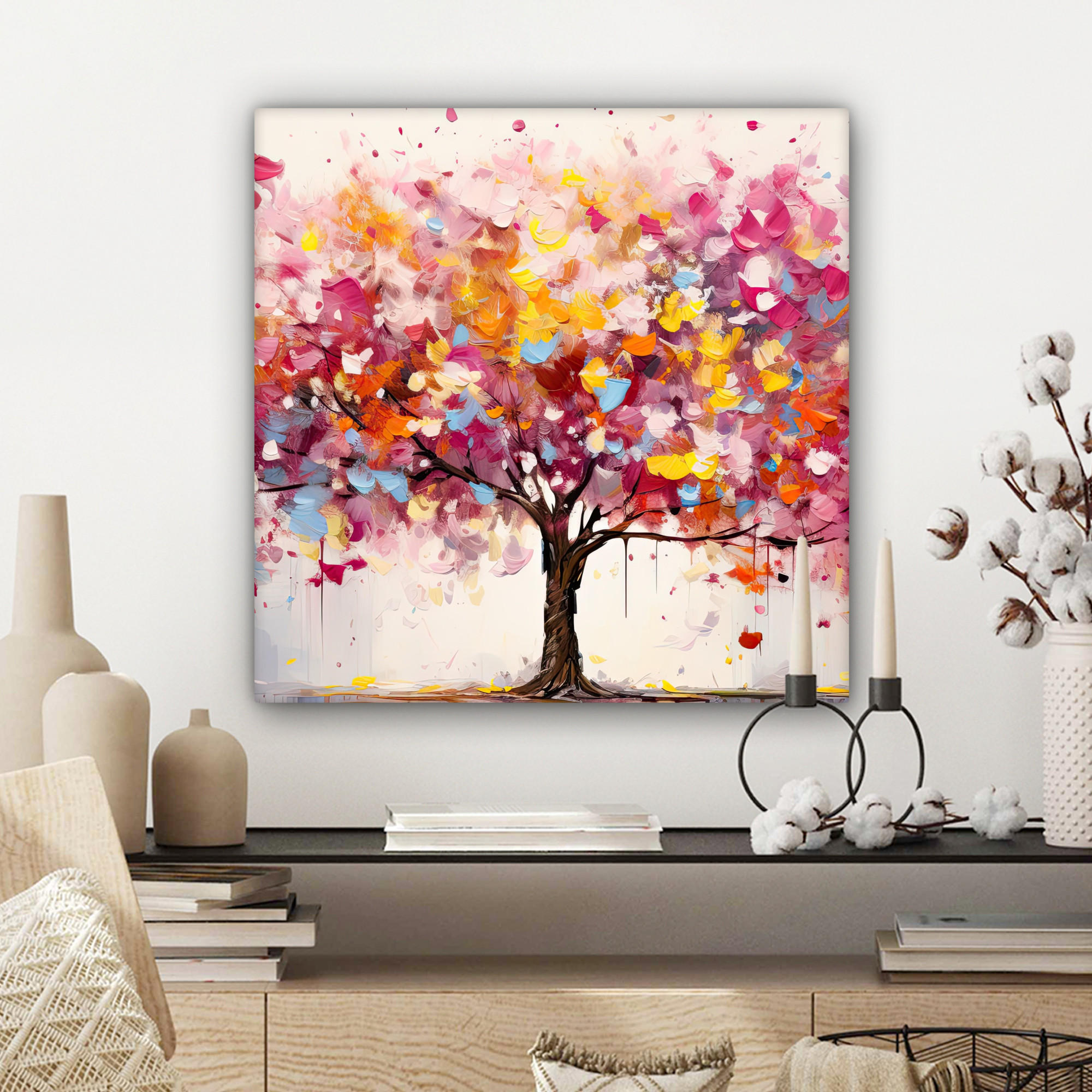 LEINWANDBILD Aquarell - Baum - Kunst - Abstrakt 50x50 cm - Multicolor, Textil (50/50cm) - MuchoWow