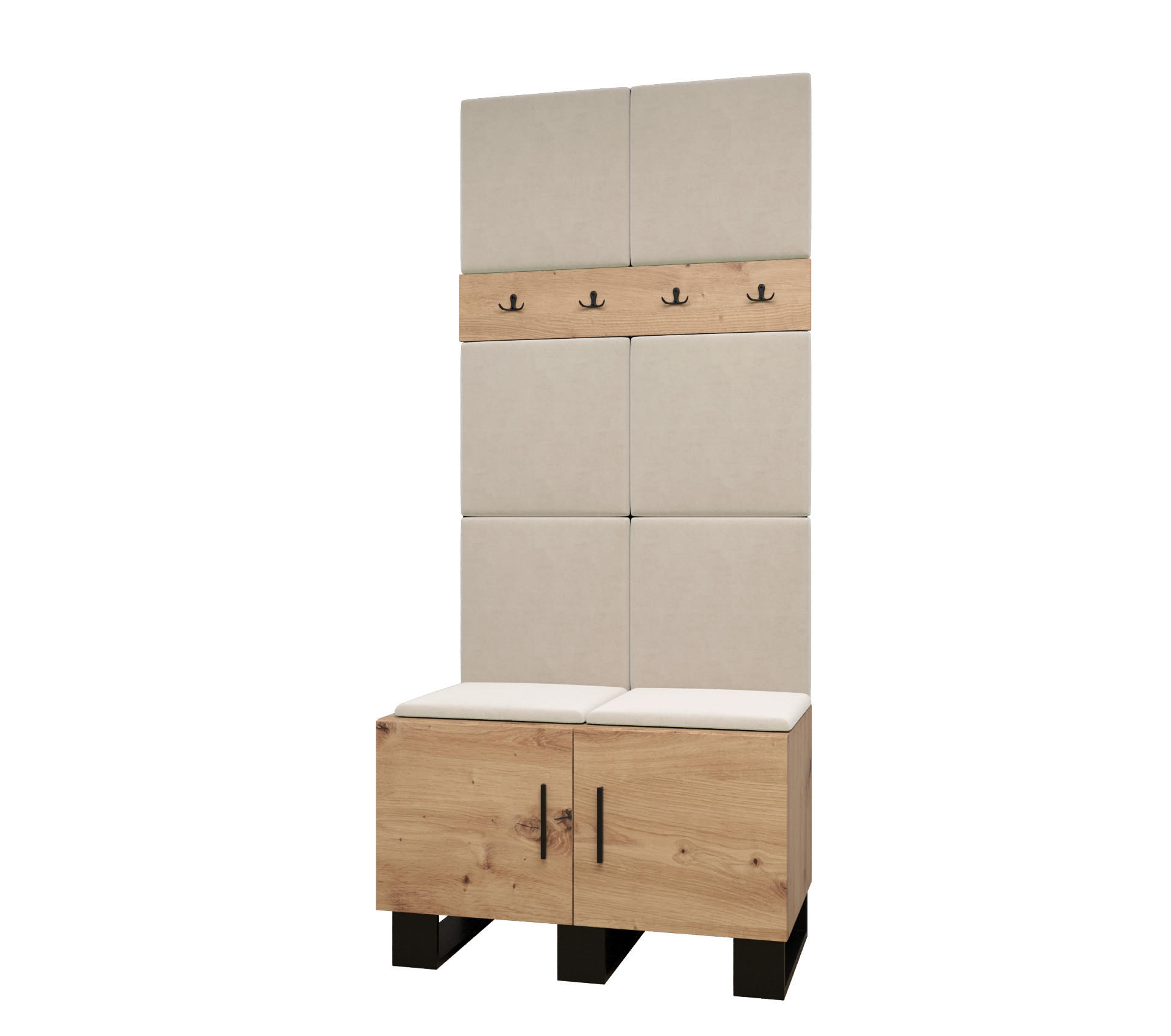Abiks Möbel Garderoben-Set Eiche Artisan, Creme 84x196x45.6 cm