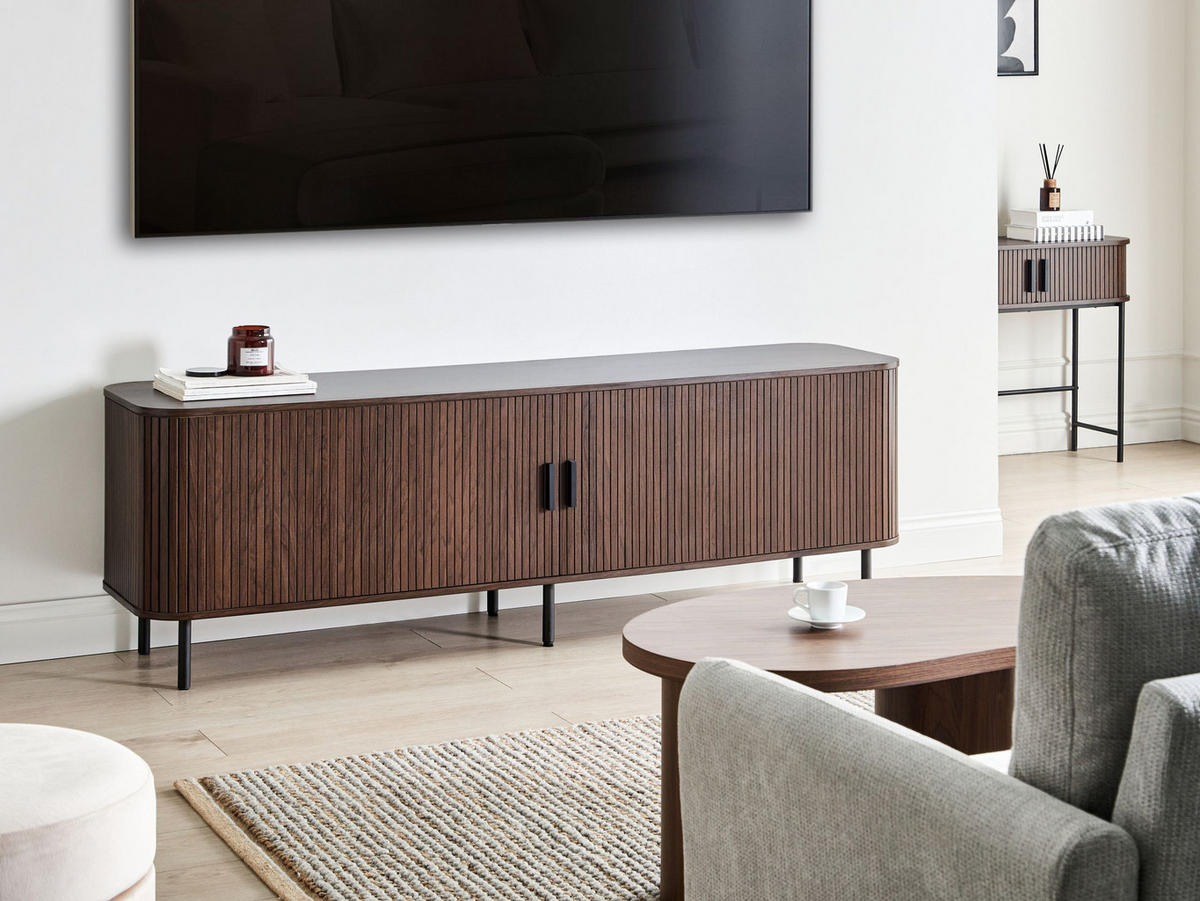 TV-MÖBEL Dunkelbraun Bradley - Schwarz/Braun, Holzwerkstoff (180/58/45cm) - Beliani