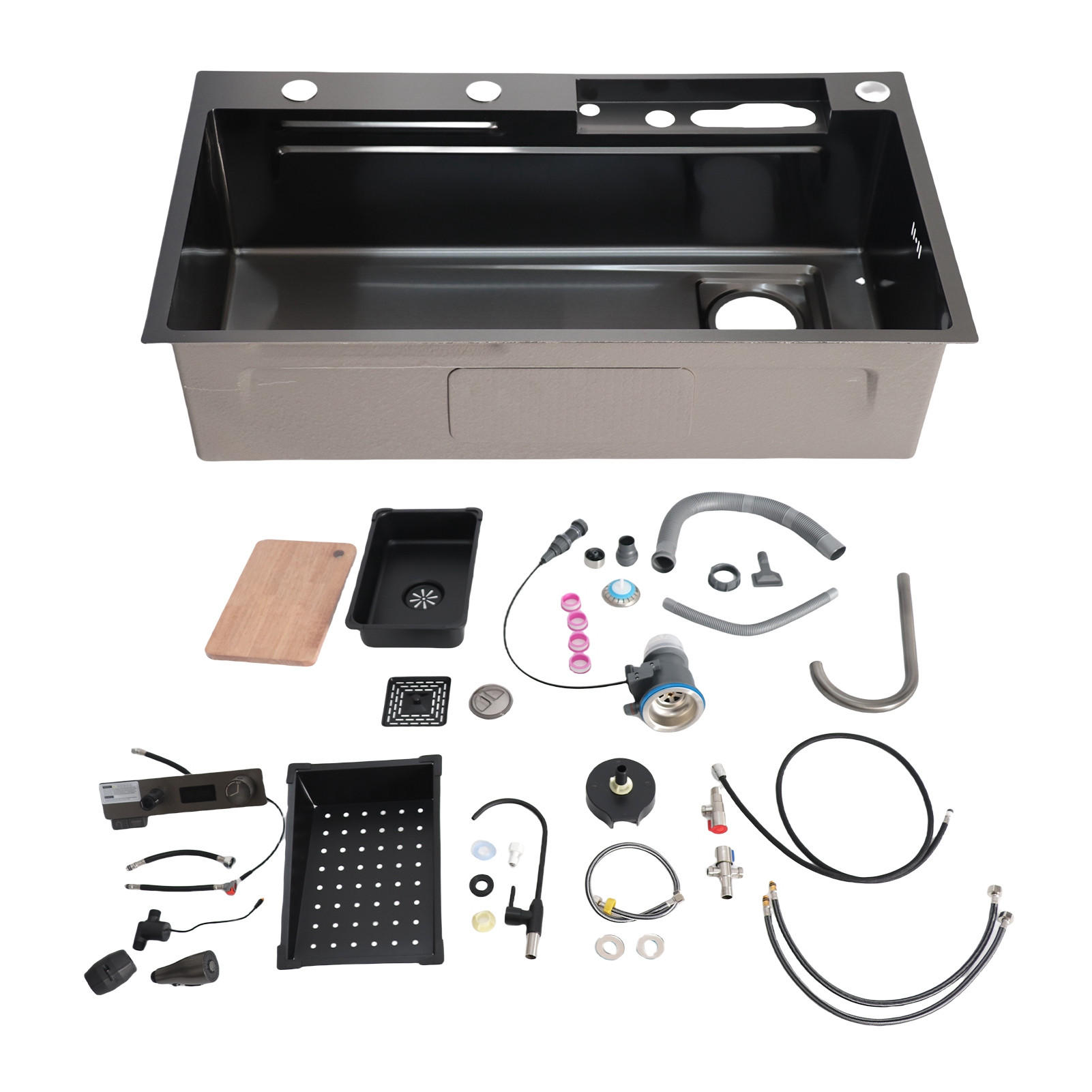 KÜCHENSPÜLE Edelstahl – Einbauspüle mit Digitalanzeige, gebürstet, extra dick, großes Spülbecken, modern - Schwarz, Metall (45/20/80cm) - Ej. Life