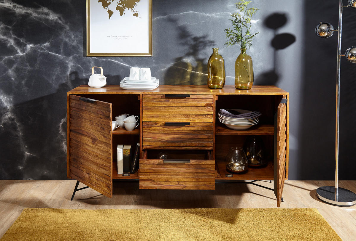 SIDEBOARD – FORMIO, Massivholz, 160x40x88 cm, Industrial-Stil - Schwarz/Braun, Holz/Metall (160/88/40cm) - KADIMA DESIGN