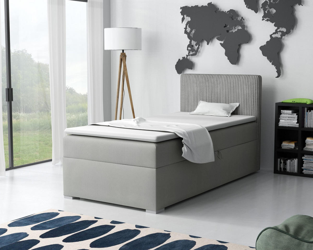 BOXBETT DON 90/200 Hellgrau H3 Öffnung rechts - Hellgrau, Holz/Holzwerkstoff (90/200cm) - Deine Möbel 24